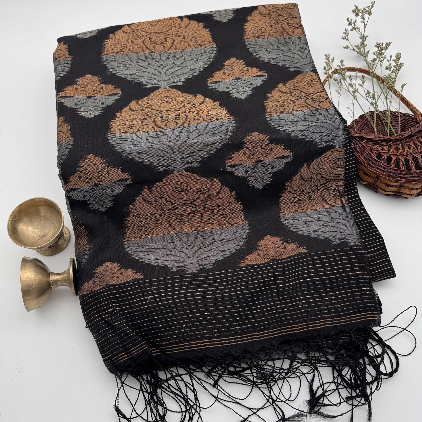 Black Ghicha Matka Silk Saree with Zari Motifs