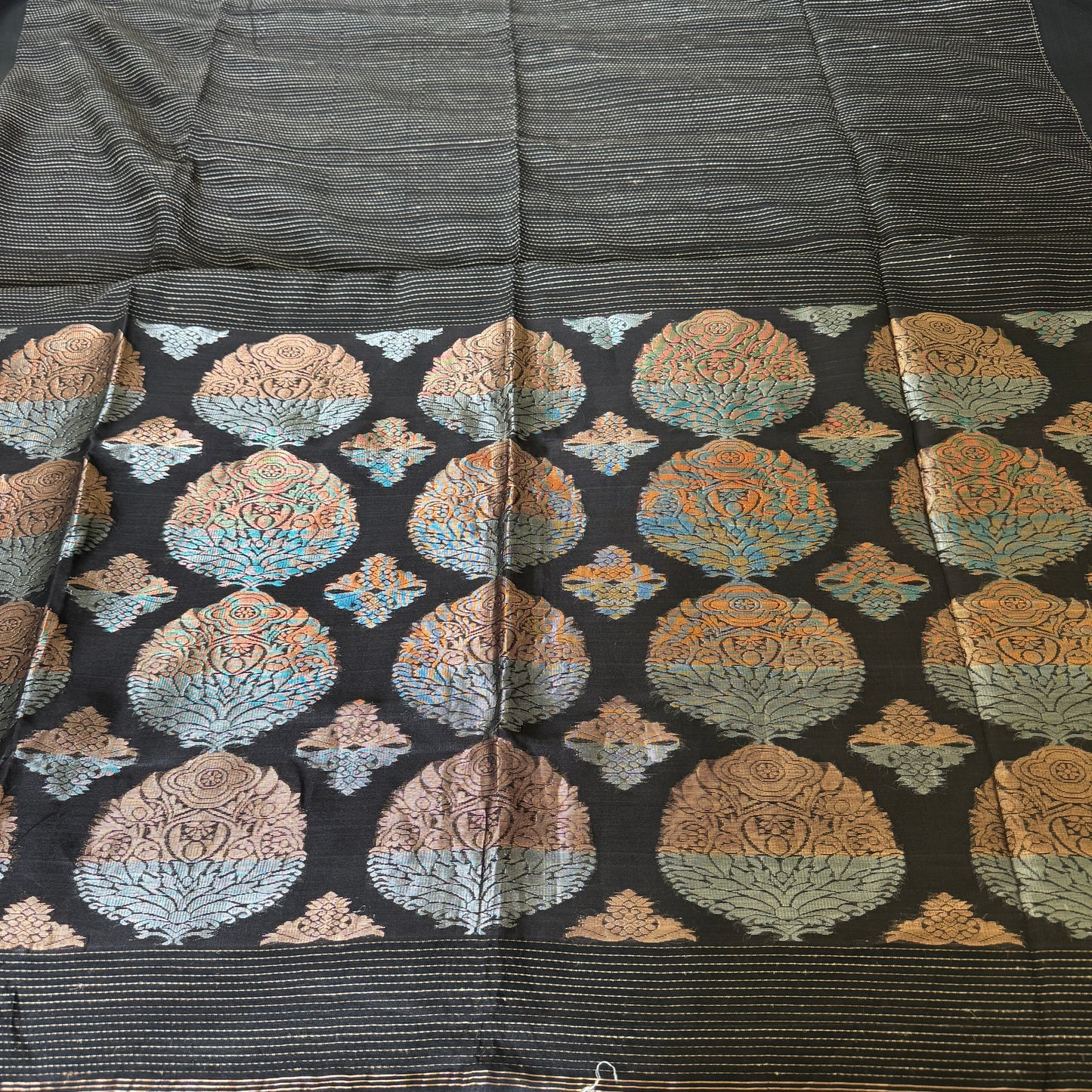 Black Ghicha Matka Silk Saree with Zari Motifs