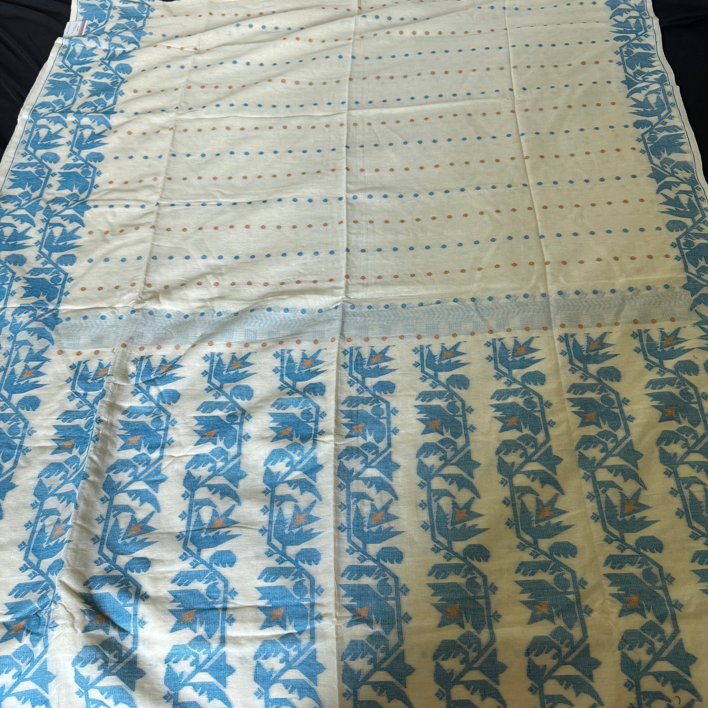 Neelabho - White Cotton Handloom Saree with Blue Jamdani Design