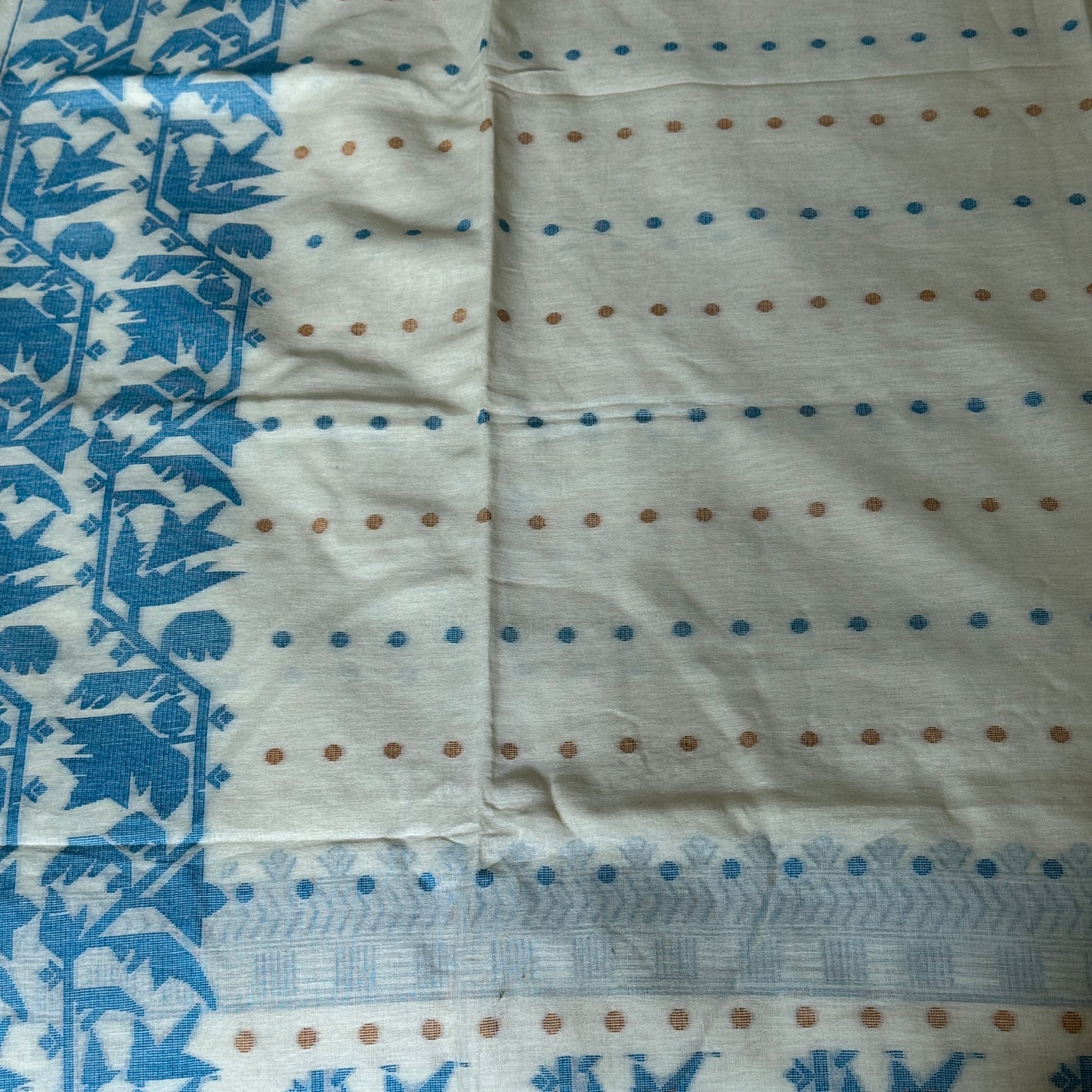 Neelabho - White Cotton Handloom Saree with Blue Jamdani Design