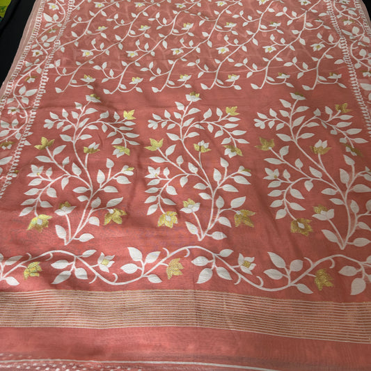 Pushpita: Peach Cotton Jamdani Saree