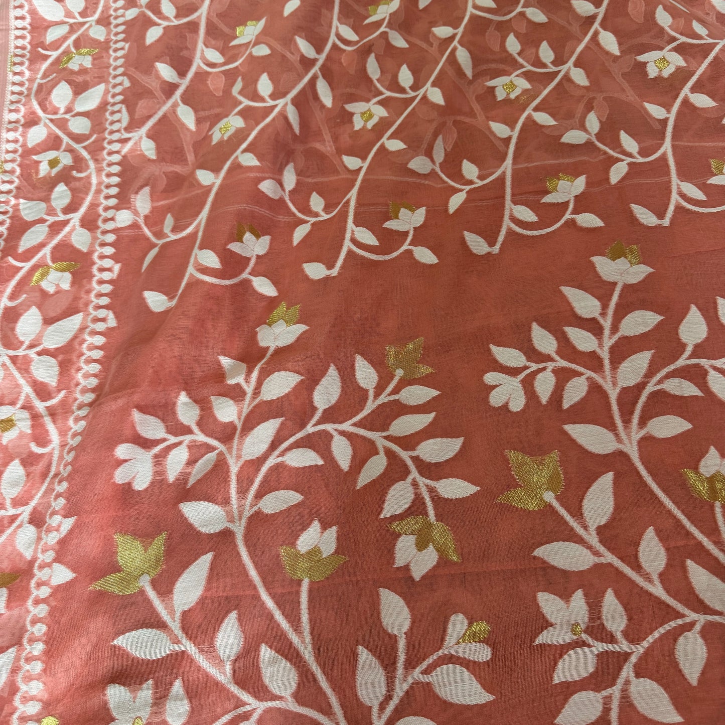 Pushpita: Peach Cotton Jamdani Saree