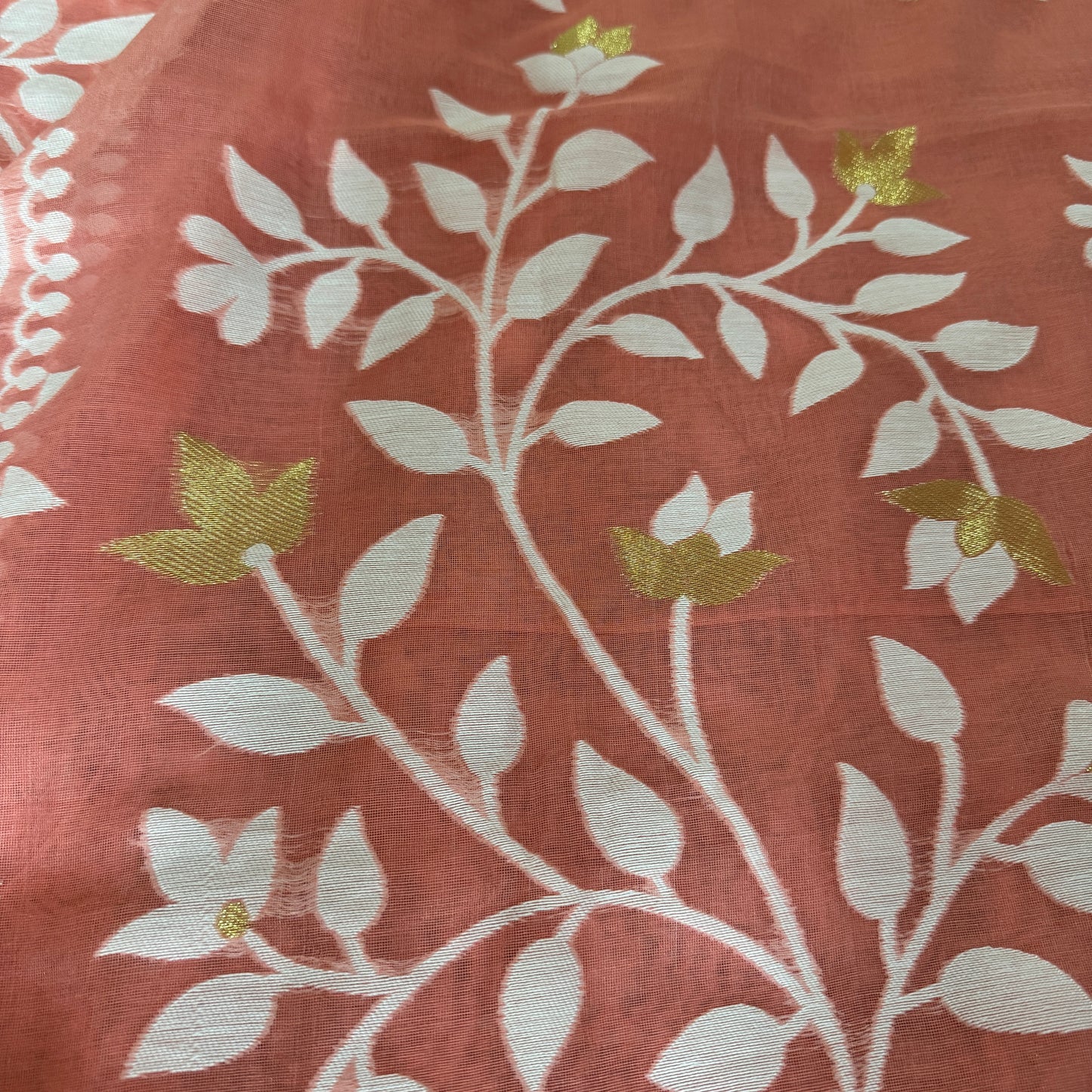 Pushpita: Peach Cotton Jamdani Saree