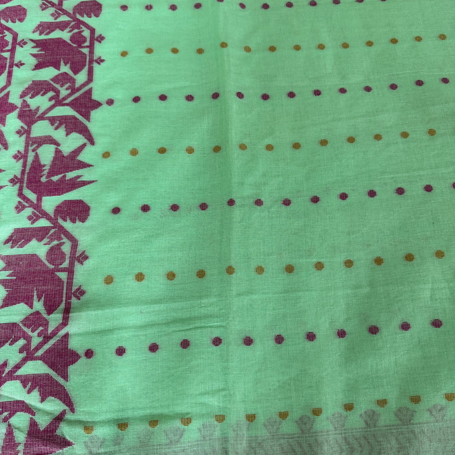 Phulbari: Green Handloom Cotton Saree with Pink Jamdani Floral Motifs