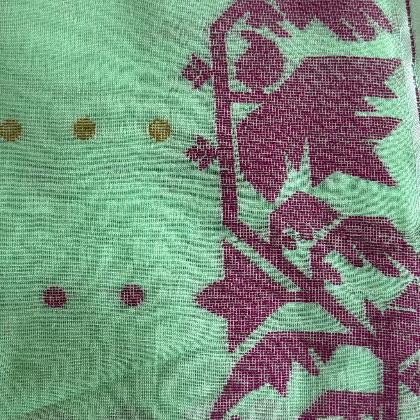 Phulbari: Green Handloom Cotton Saree with Pink Jamdani Floral Motifs