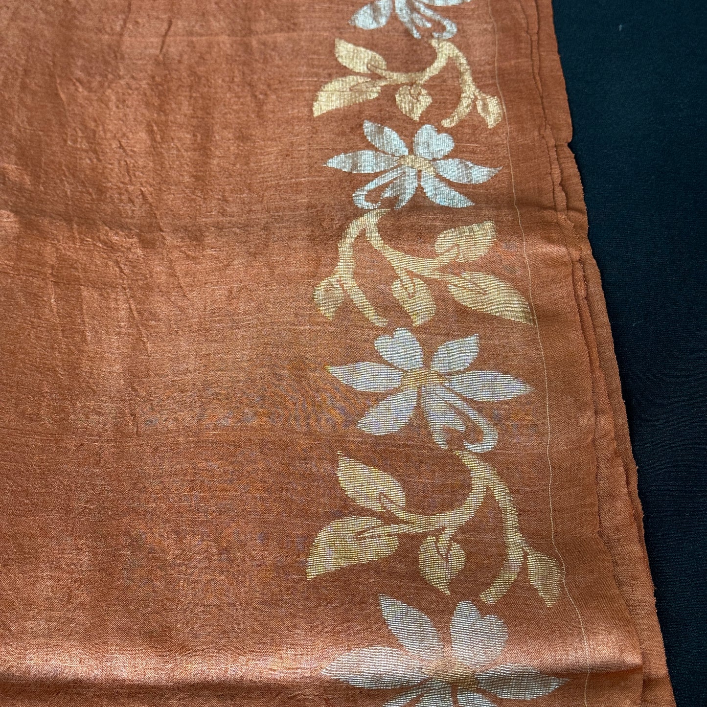 Rudra Raga: Orange Tussar Silk Saree with Gold Jamdani Motifs