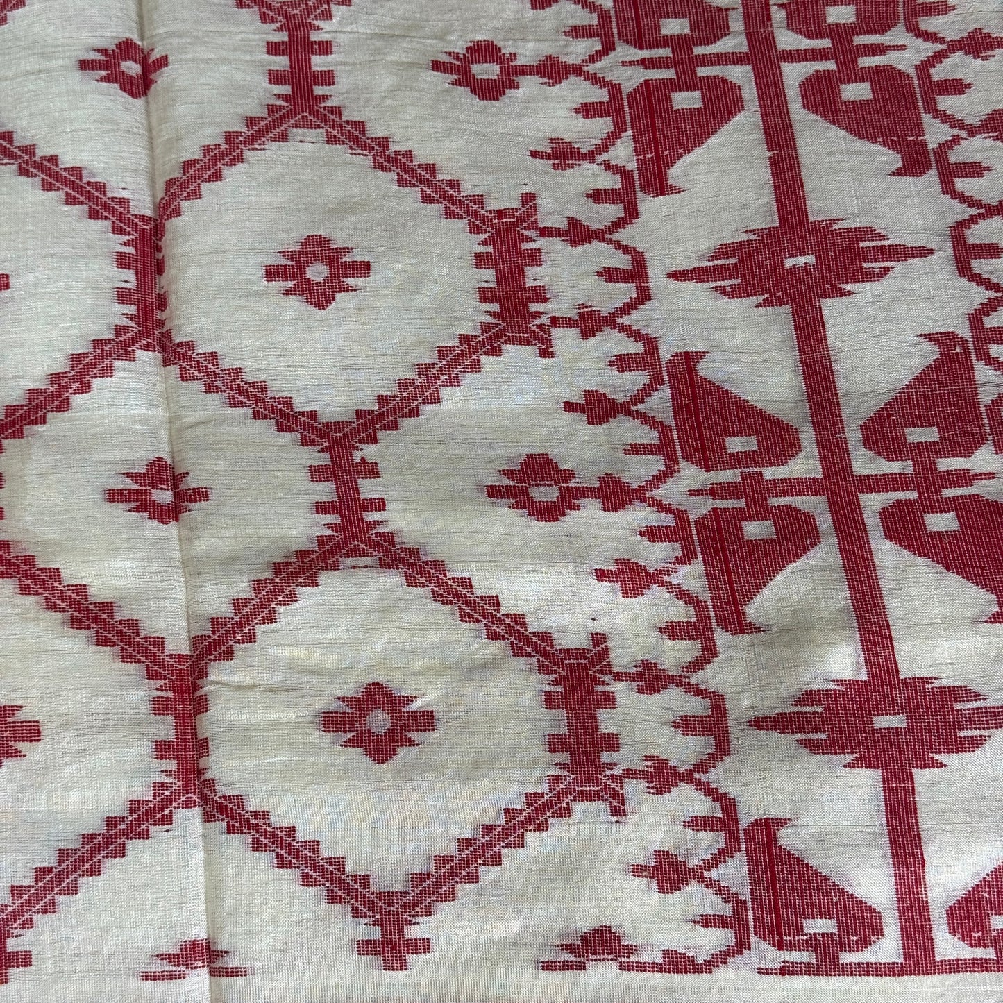 Pakhibas: White & Red Tussar Silk Saree