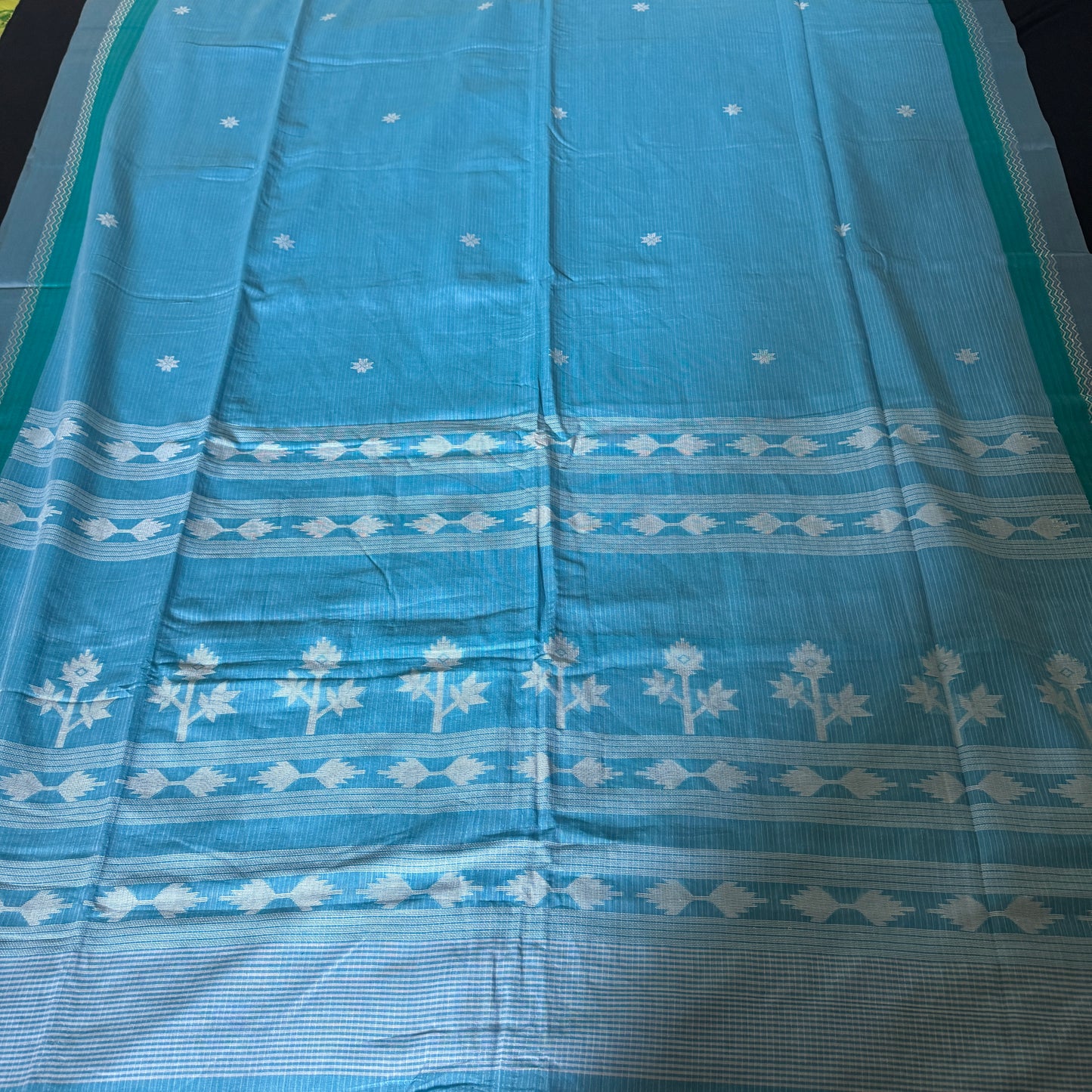 Neel Tara: Blue Cotton Saree with Jamdani Motifs