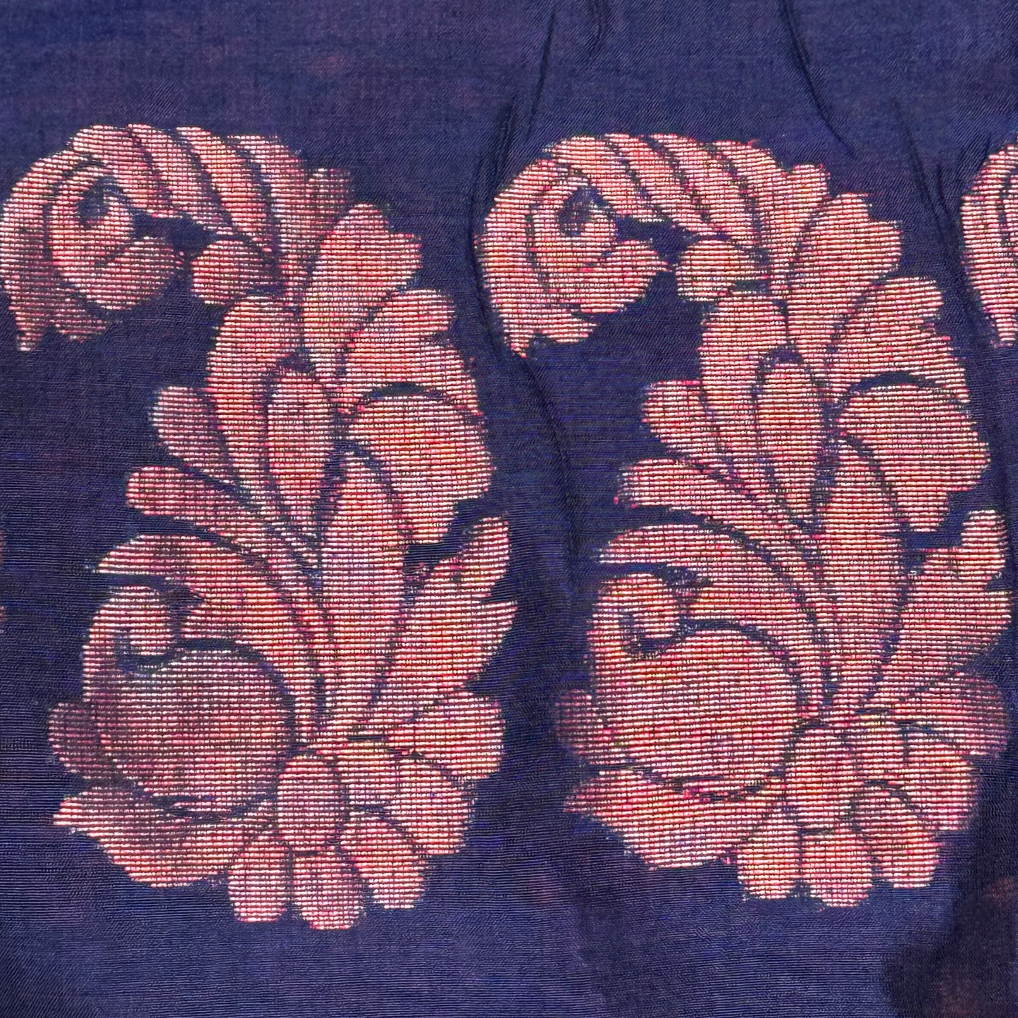 Neelvalli: Navy blue Cotton Saree with Kanjeevaram-inspired motifs