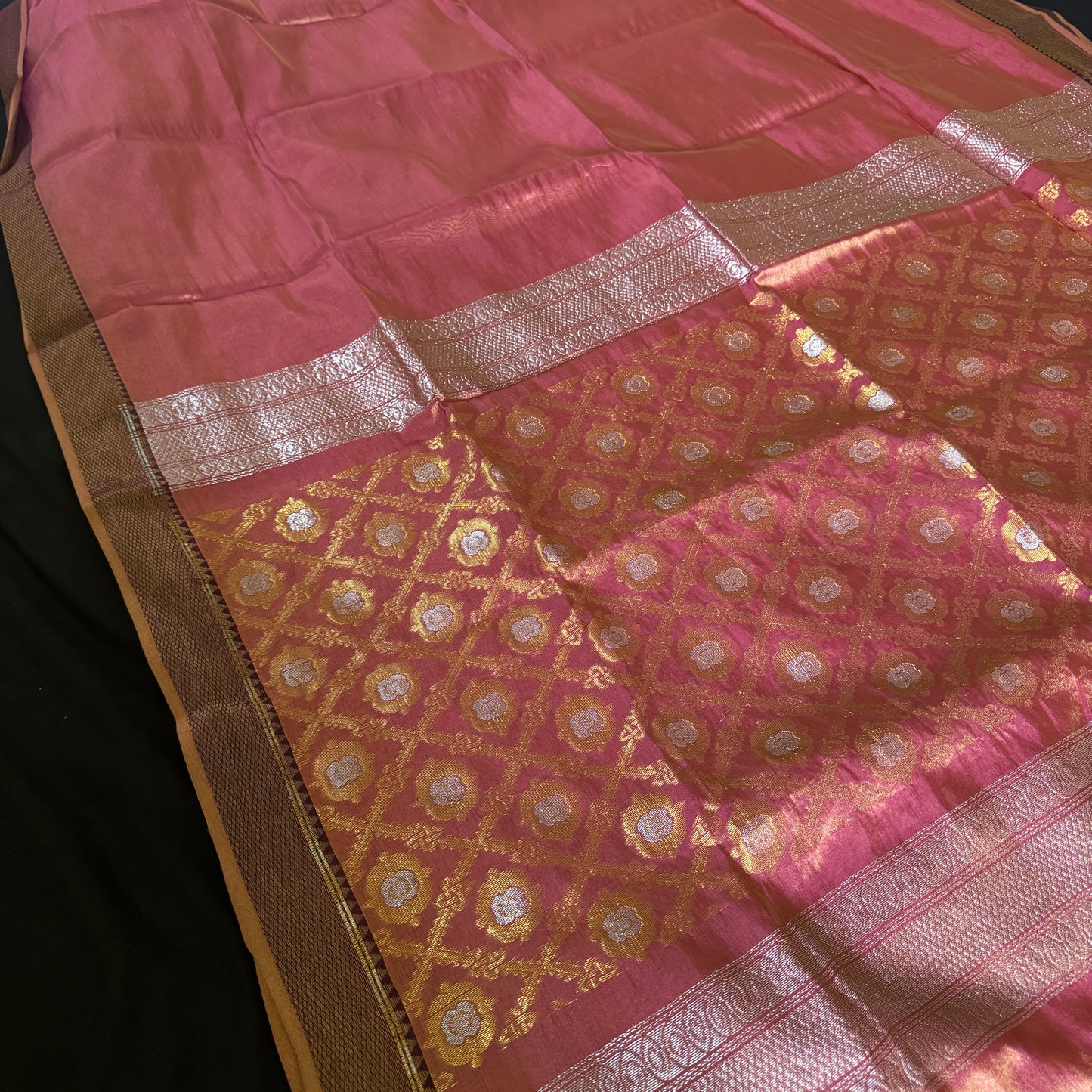 Kesar Leher: Orange Tissue Silk Saree