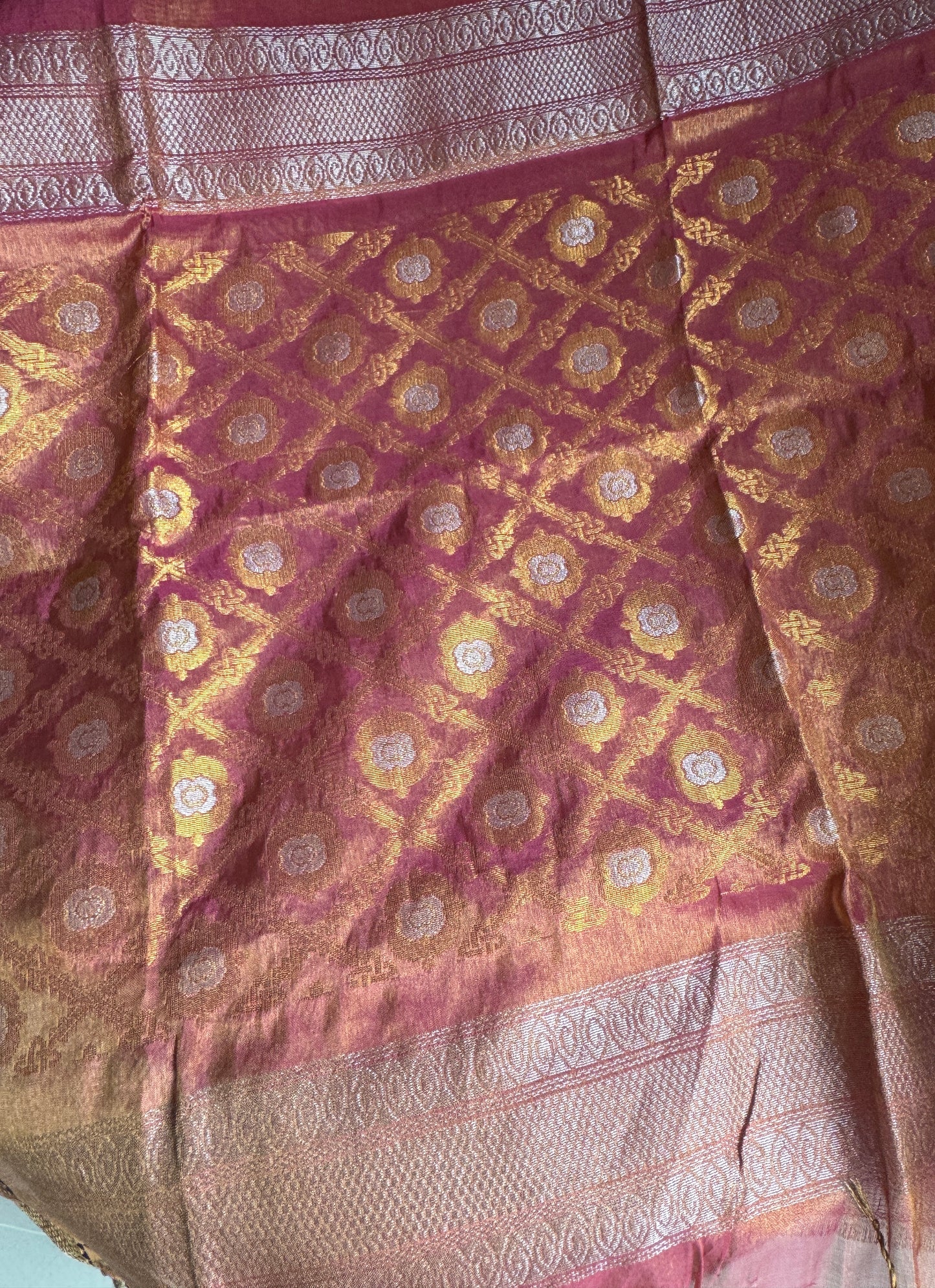 Kesar Leher: Orange Tissue Silk Saree