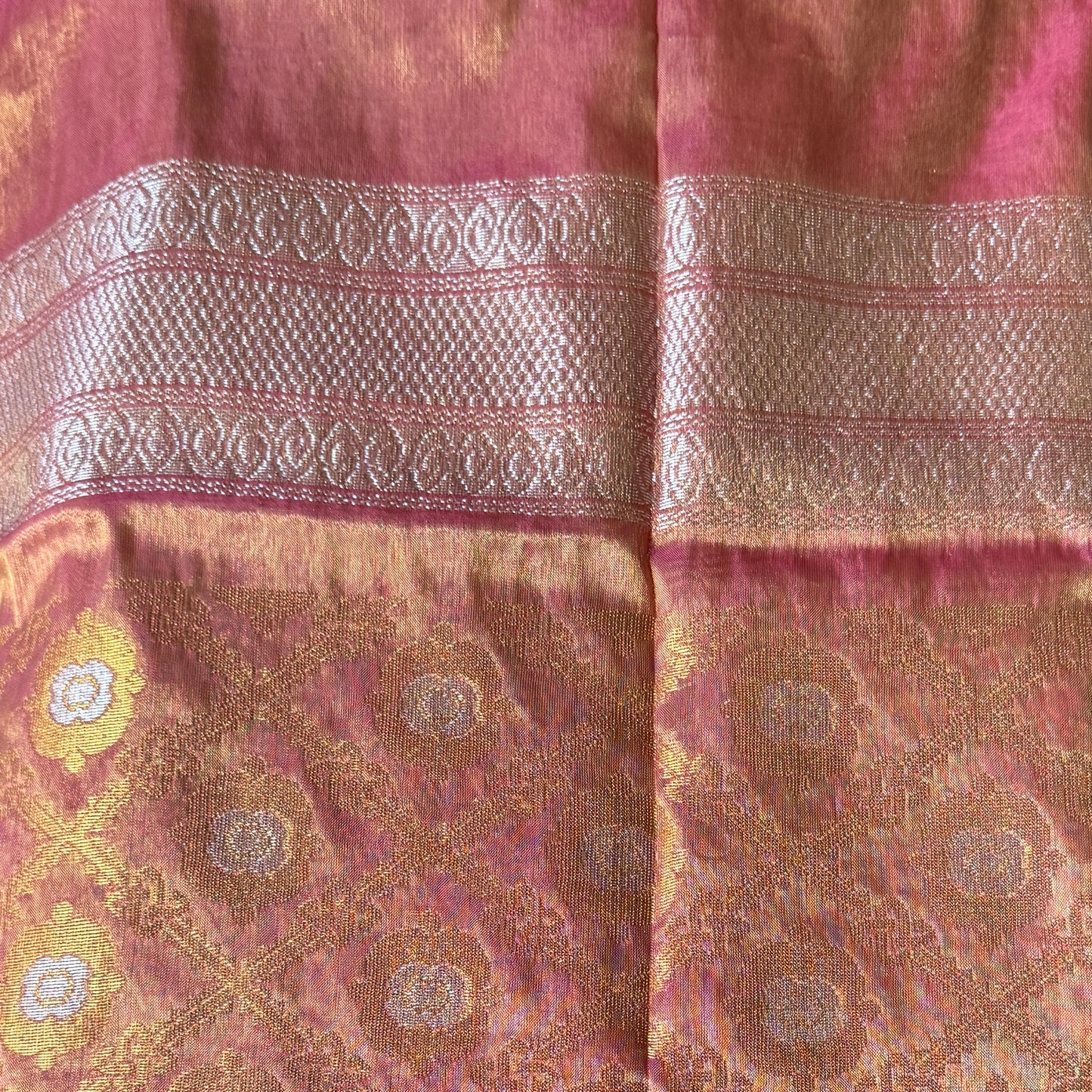 Kesar Leher: Orange Tissue Silk Saree