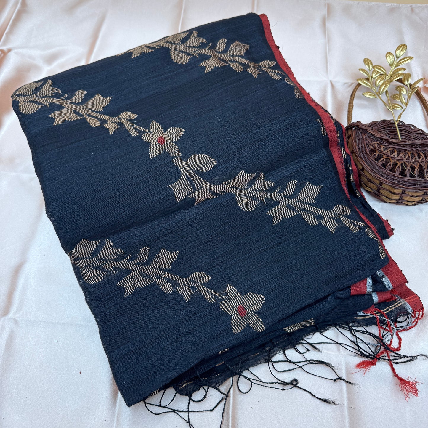 Nishakusum: Black Handwoven Matka Silk Saree