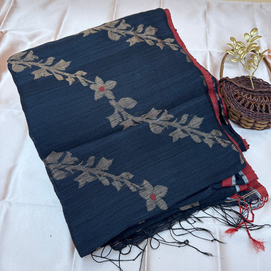 Nishakusum: Black Handwoven Matka Silk Saree