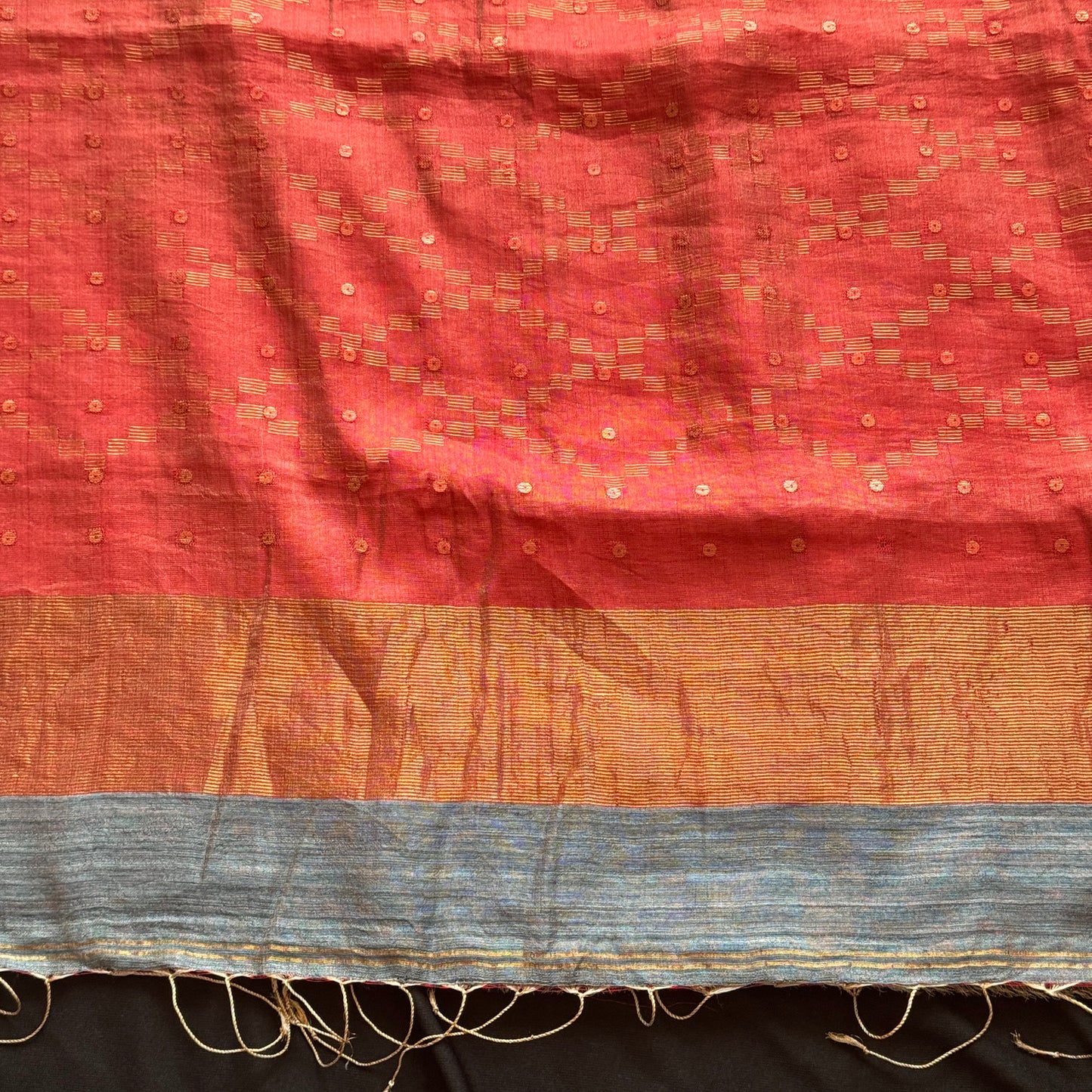 Raagshree: Grey & Red Handwoven Matka Silk Saree