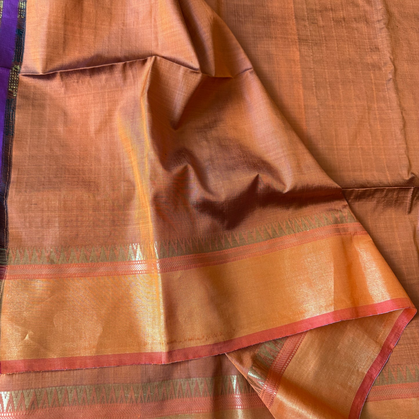 Mondir-Mohona: Orange and Black Katan Silk Saree