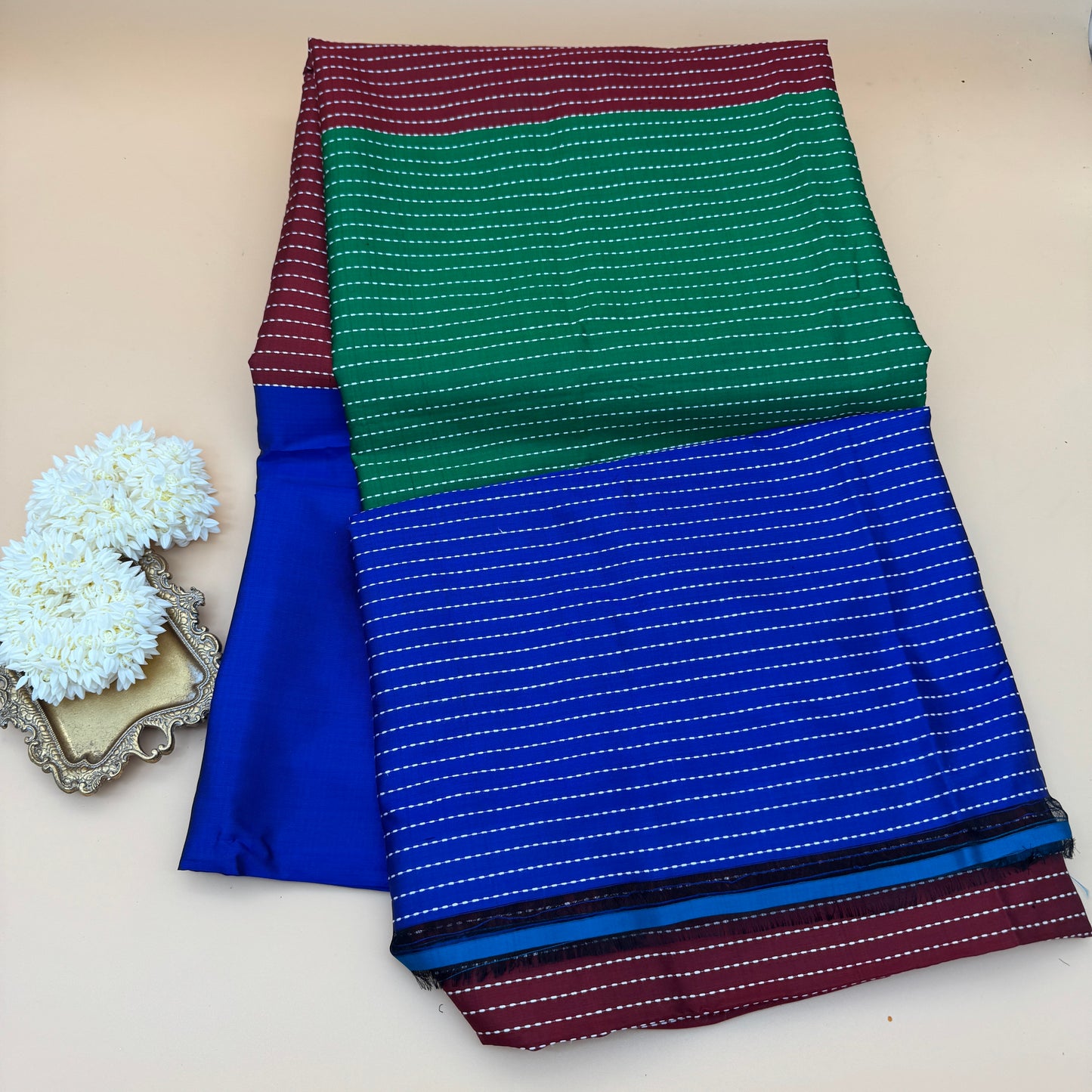 Rangrekha: Multicolored Katan Silk Saree