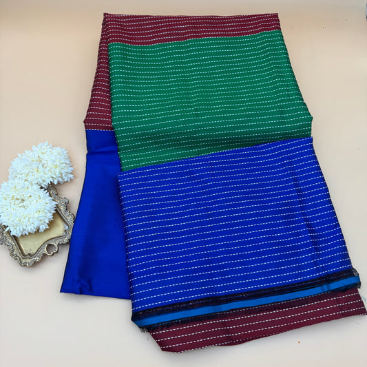Rangrekha: Multicolored Katan Silk Saree
