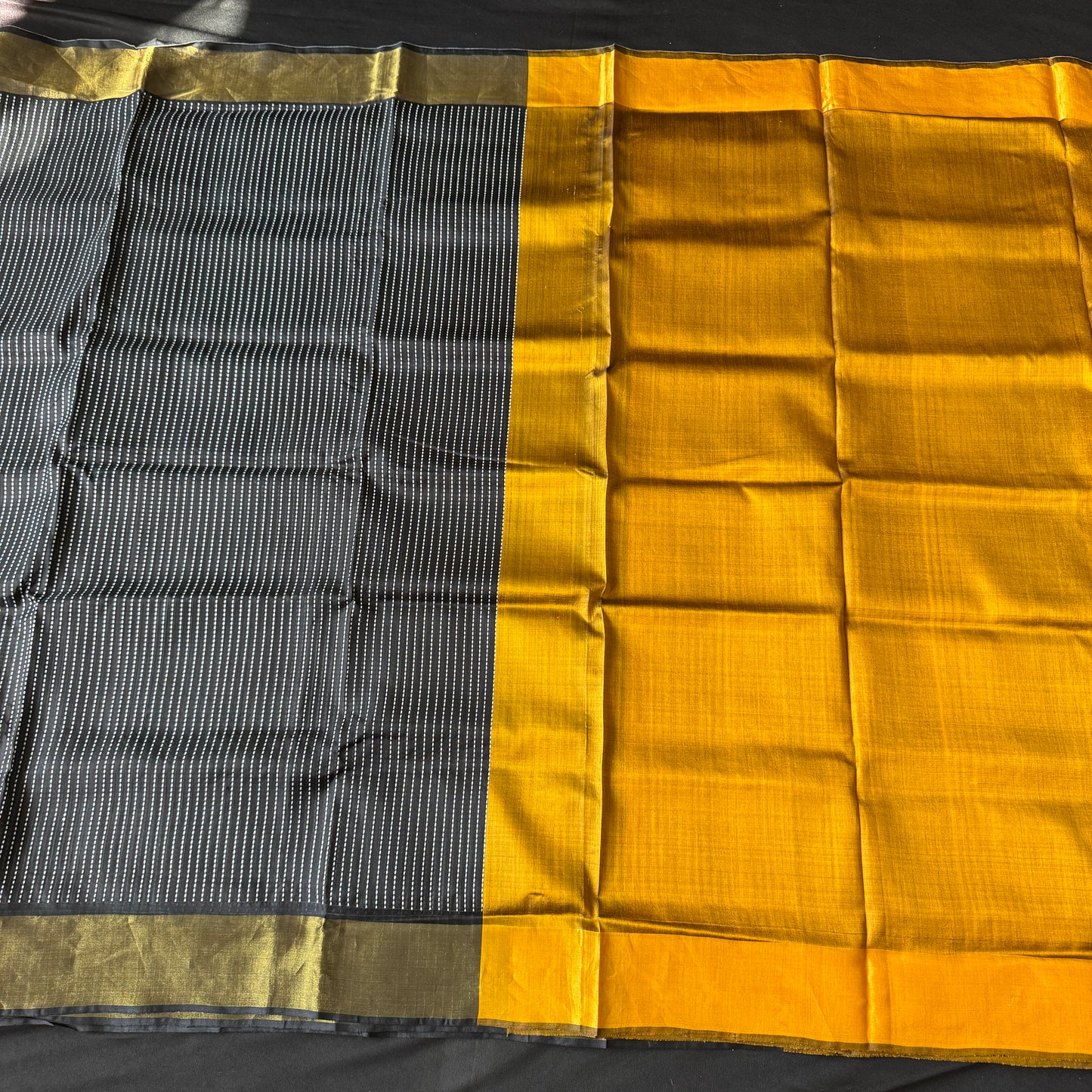 Holud Raat: Yellow and Black Katan Silk Saree