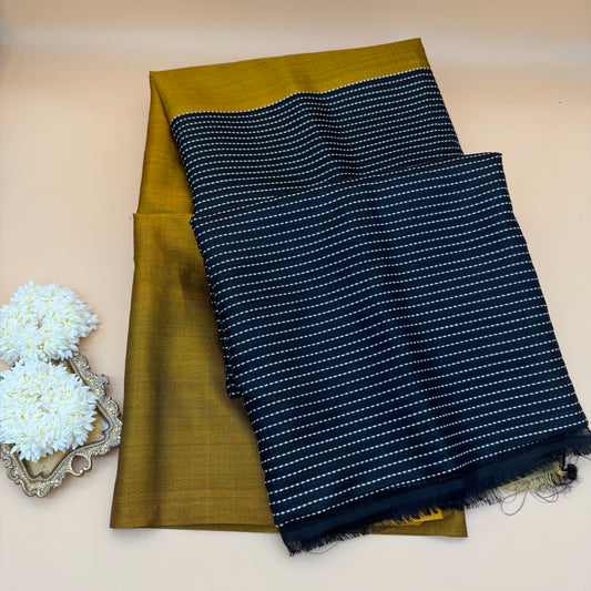 Holud Raat: Yellow and Black Katan Silk Saree