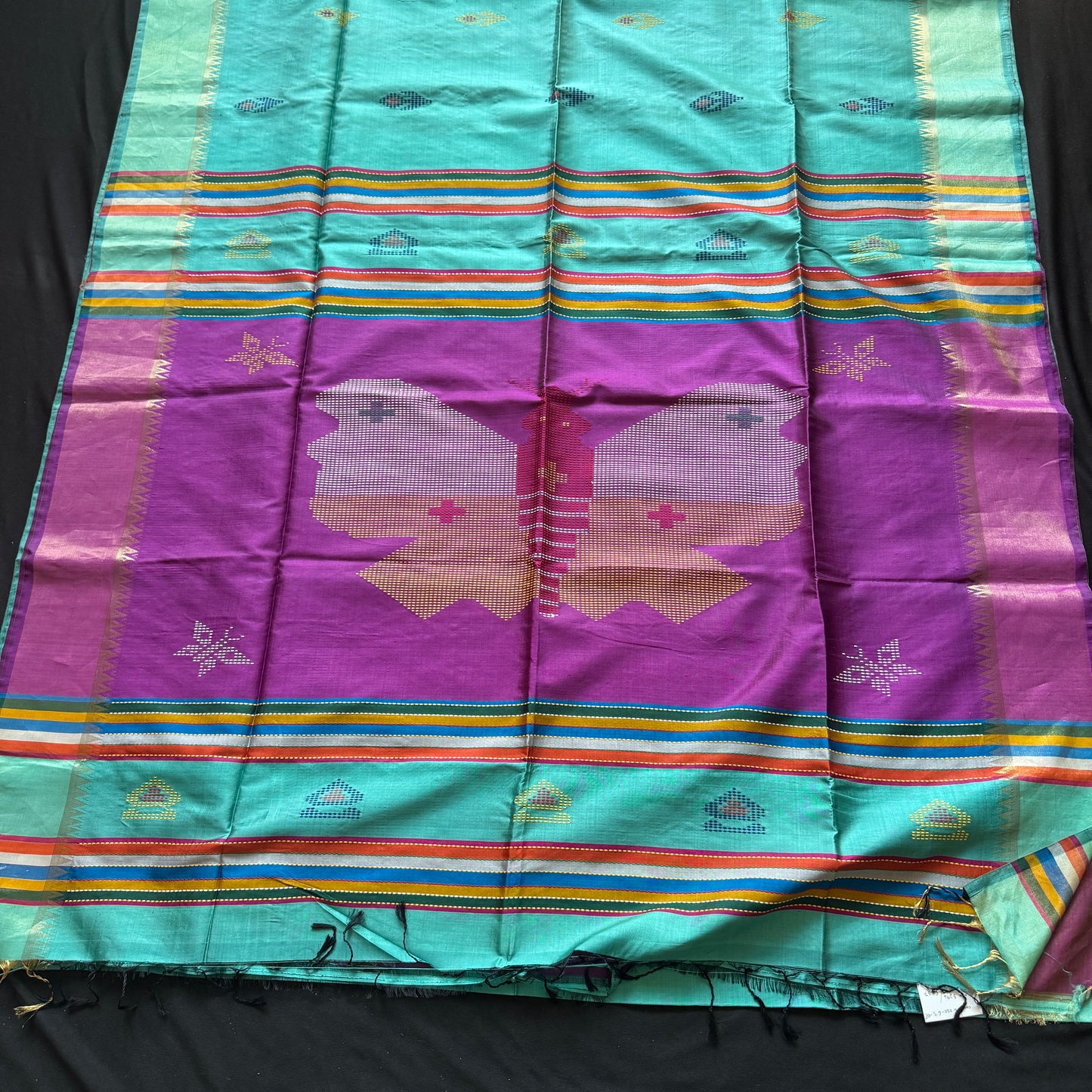 Projapoti: Green and Magenta Katan Silk Saree