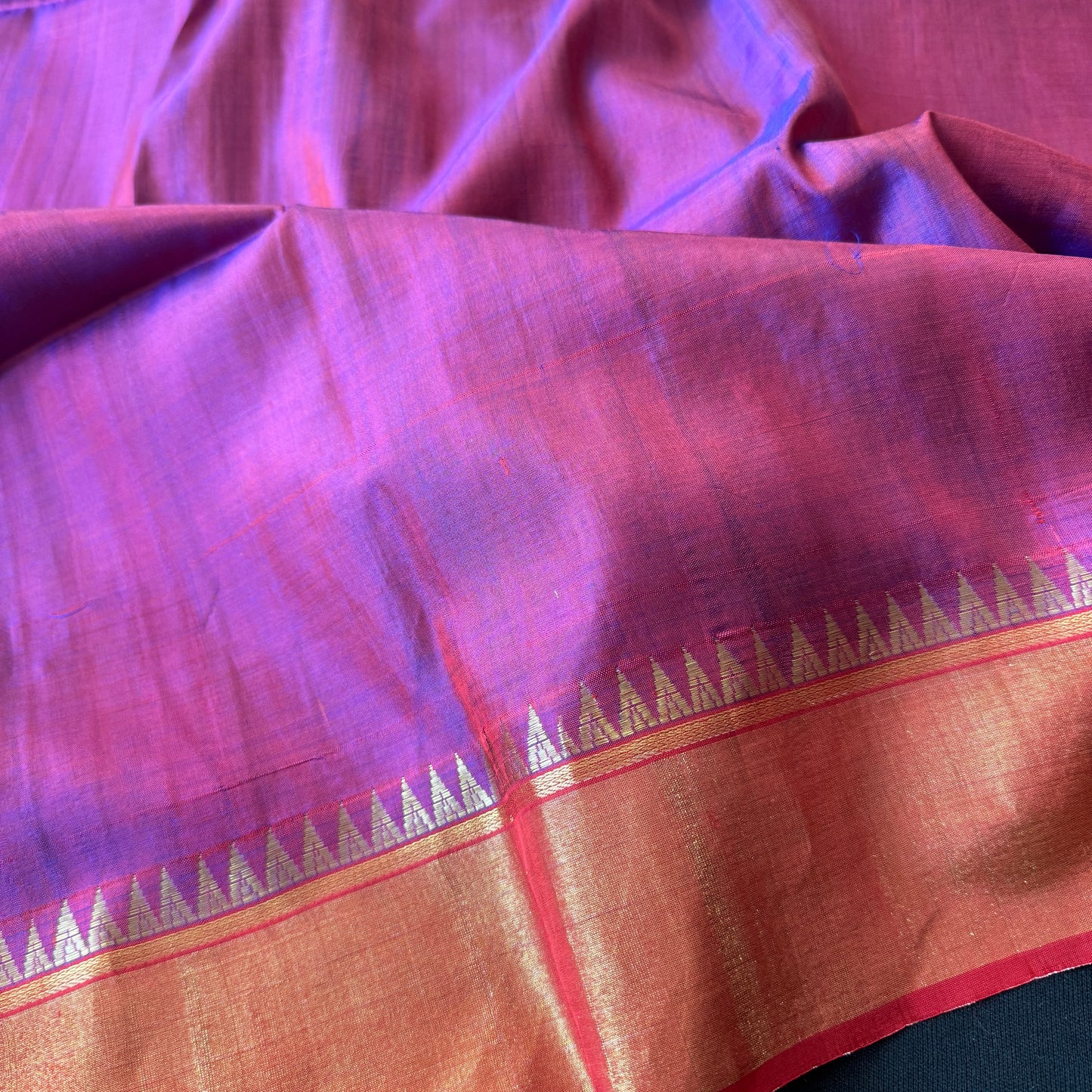 Projapoti Neel: Blue and Magenta Katan Silk Saree