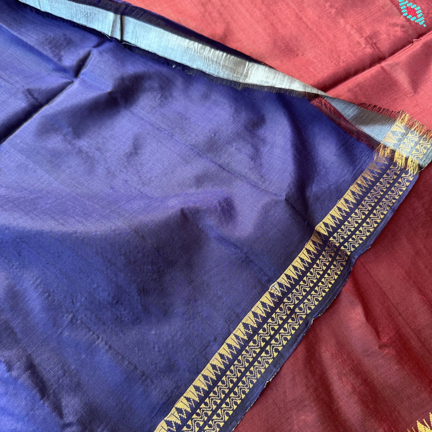 Mayurpankhi: Blue and Brown Katan Silk Saree