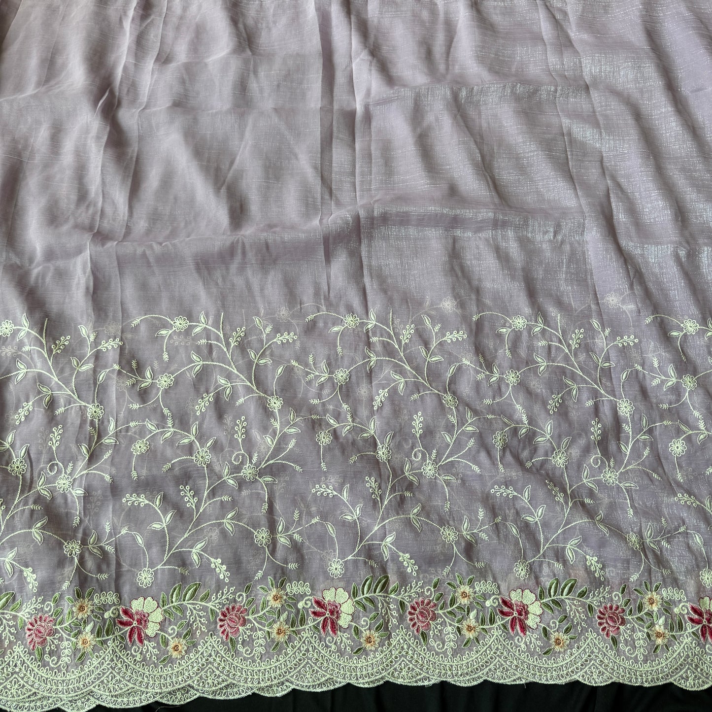 Lavender Whisper: Embroidered Georgette Saree with Cutdana Work