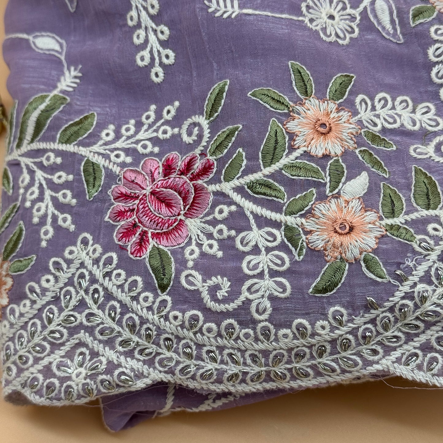 Lavender Whisper: Embroidered Georgette Saree with Cutdana Work