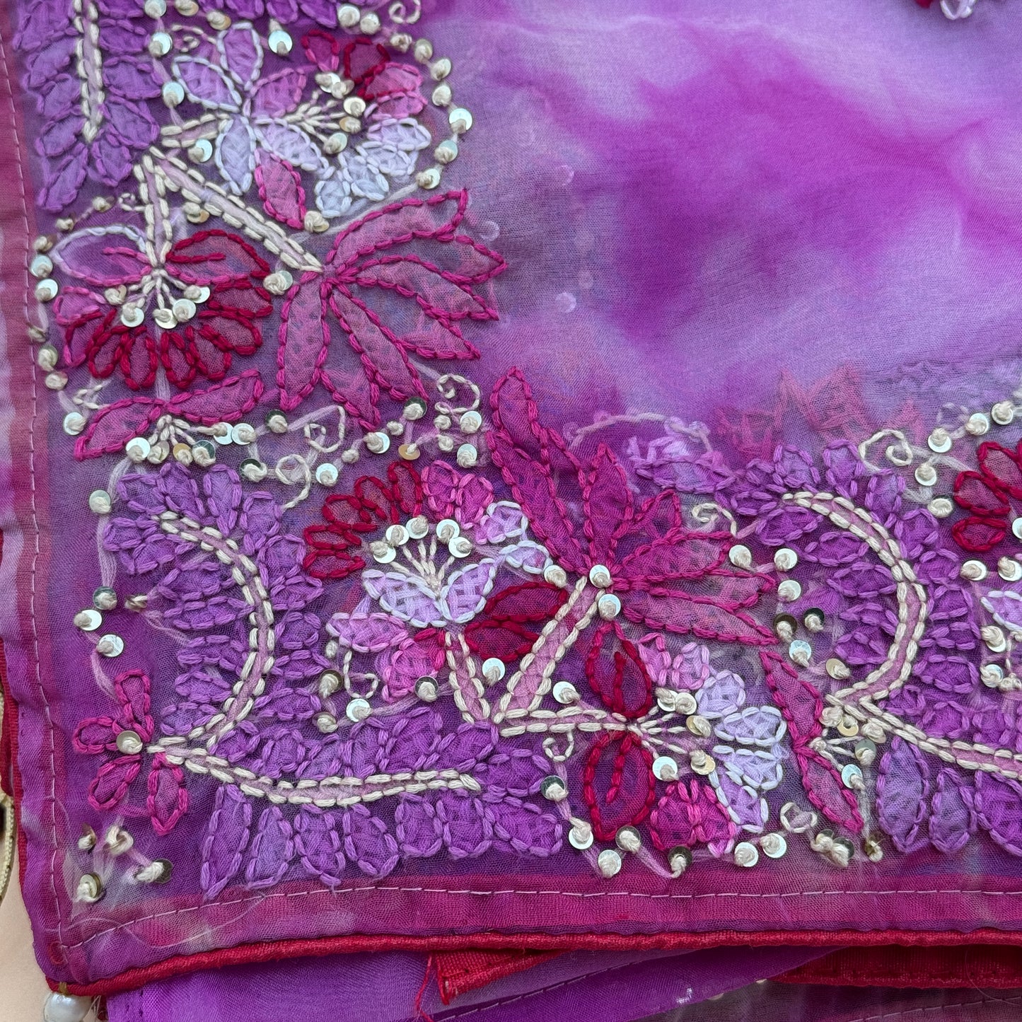 Gulabi Pakhi: Pink Tie-Dye Saree with Chikankari Embroidery