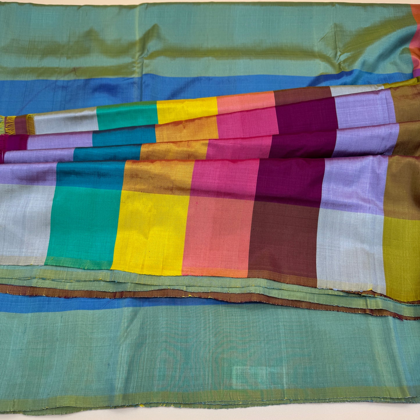 Rangrez: Grey Katan Silk with Multicolored Pallu