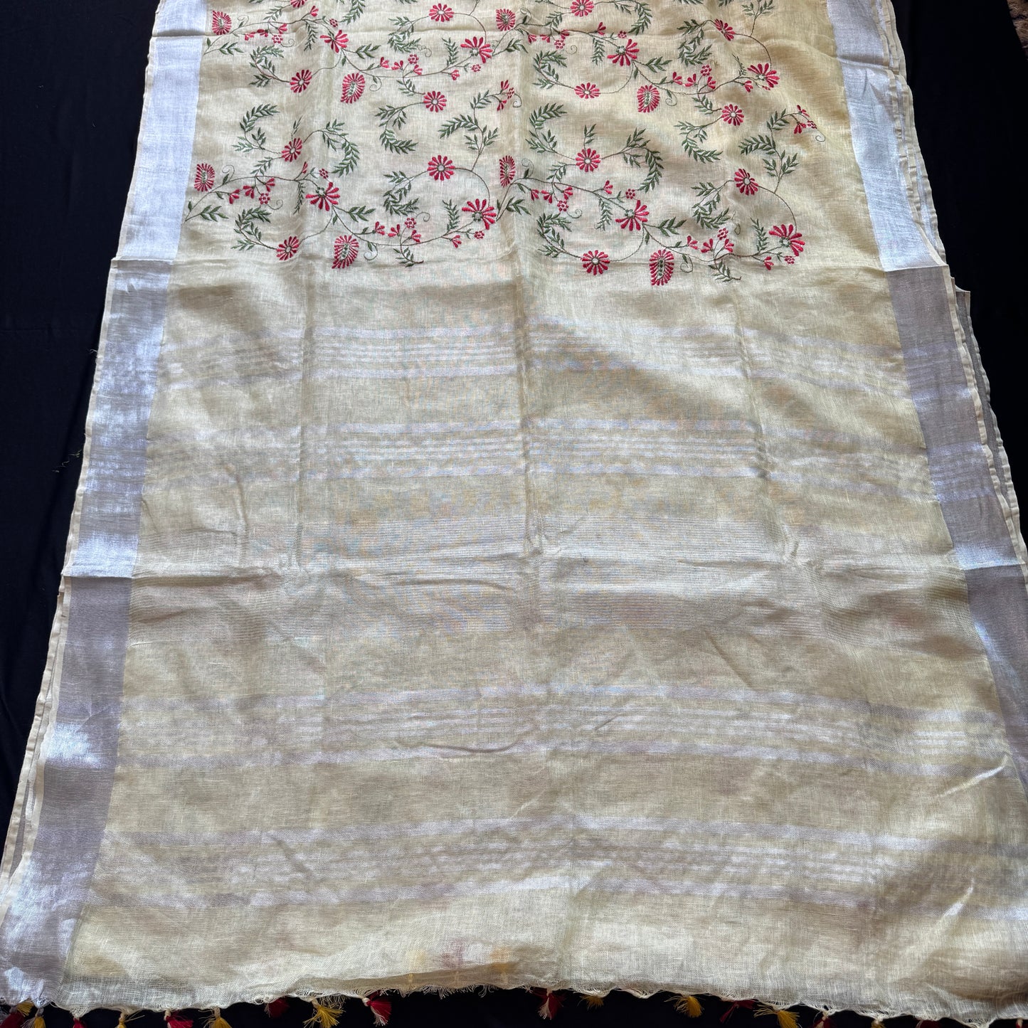 Gulmohar Whisper: Yellow Linen Embroidered Saree