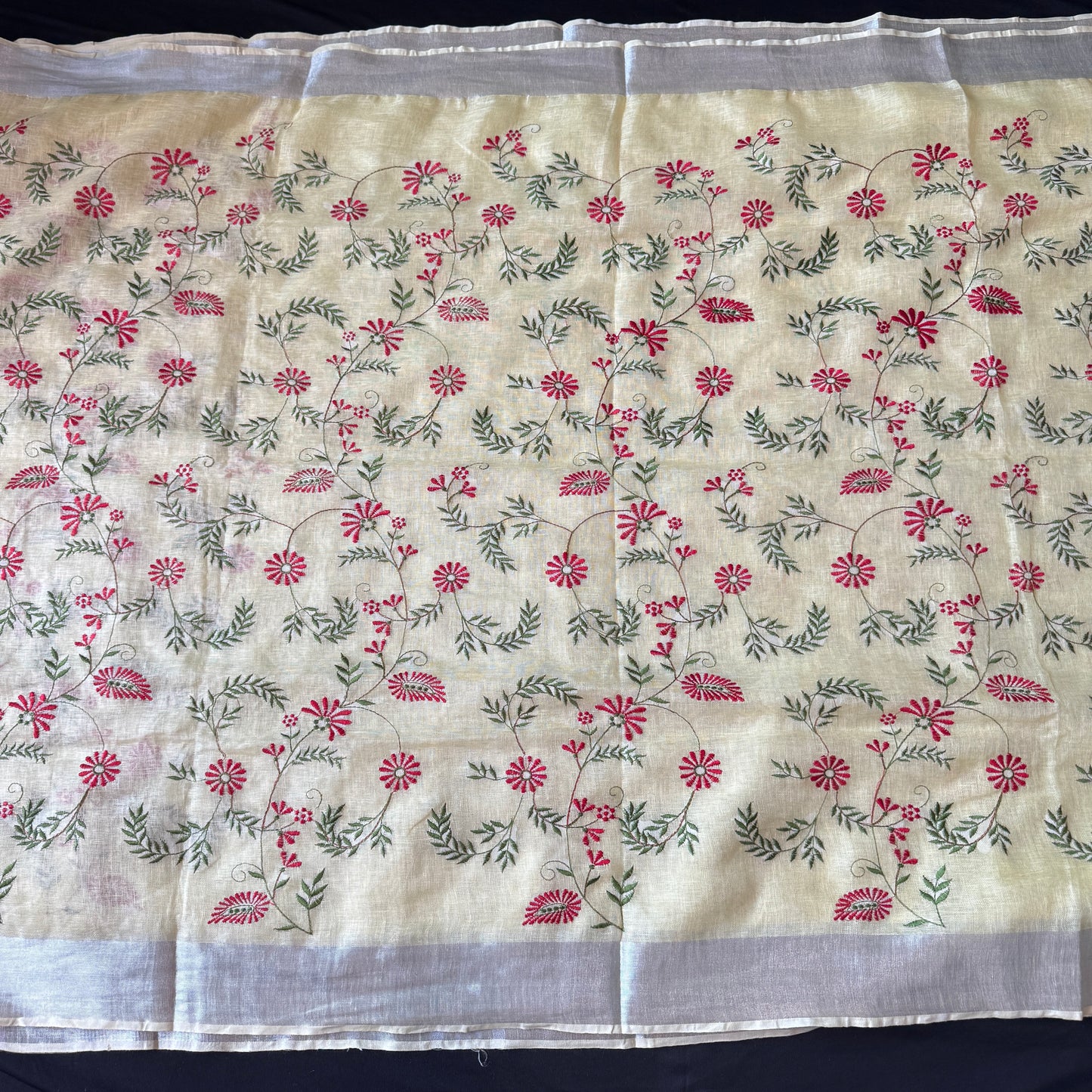 Gulmohar Whisper: Yellow Linen Embroidered Saree