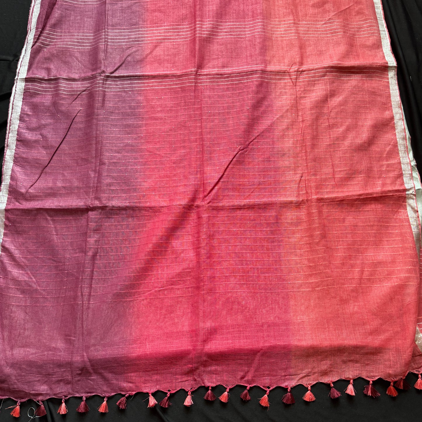 Rose Garden: Pink Ombre Linen Saree with Sequins