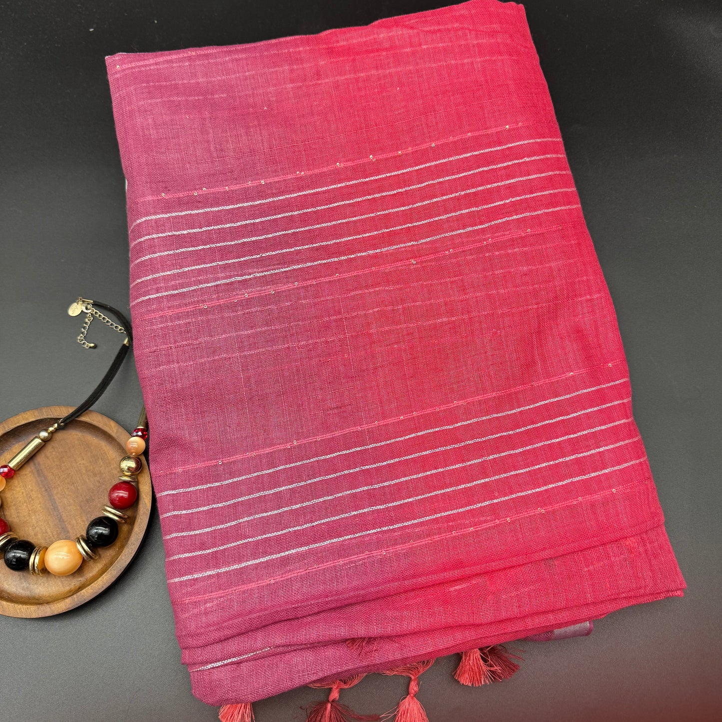 Rose Garden: Pink Ombre Linen Saree with Sequins