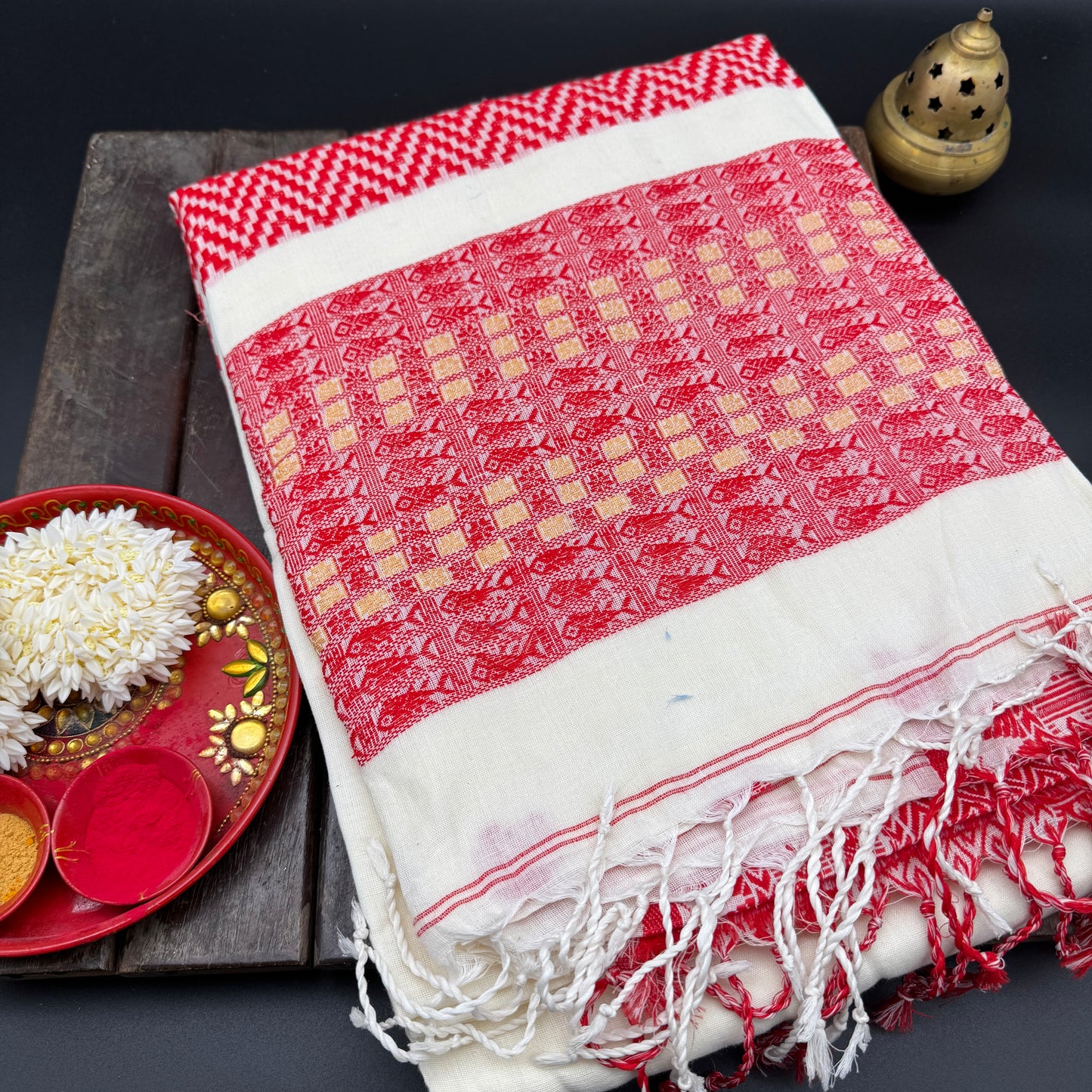 River Song: White Cotton Handloom Saree with Fish Motifs