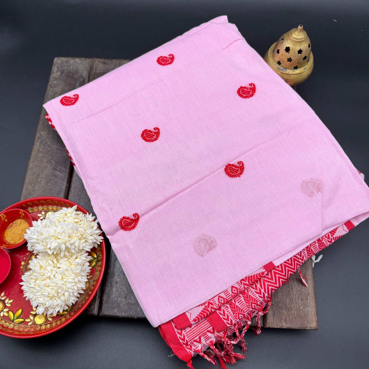 Anura: Pink & Red Cotton Handloom Saree