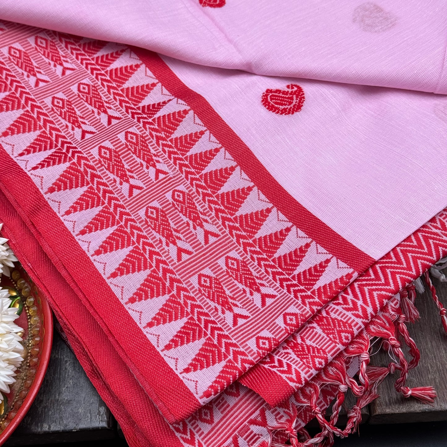 Anura: Pink & Red Cotton Handloom Saree