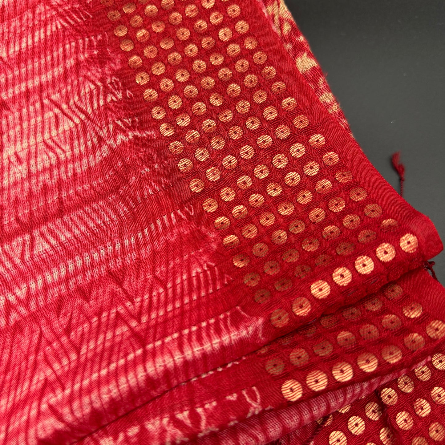 Rudrapriya: Red Matka Silk Saree with Shibori Dye and Sequins