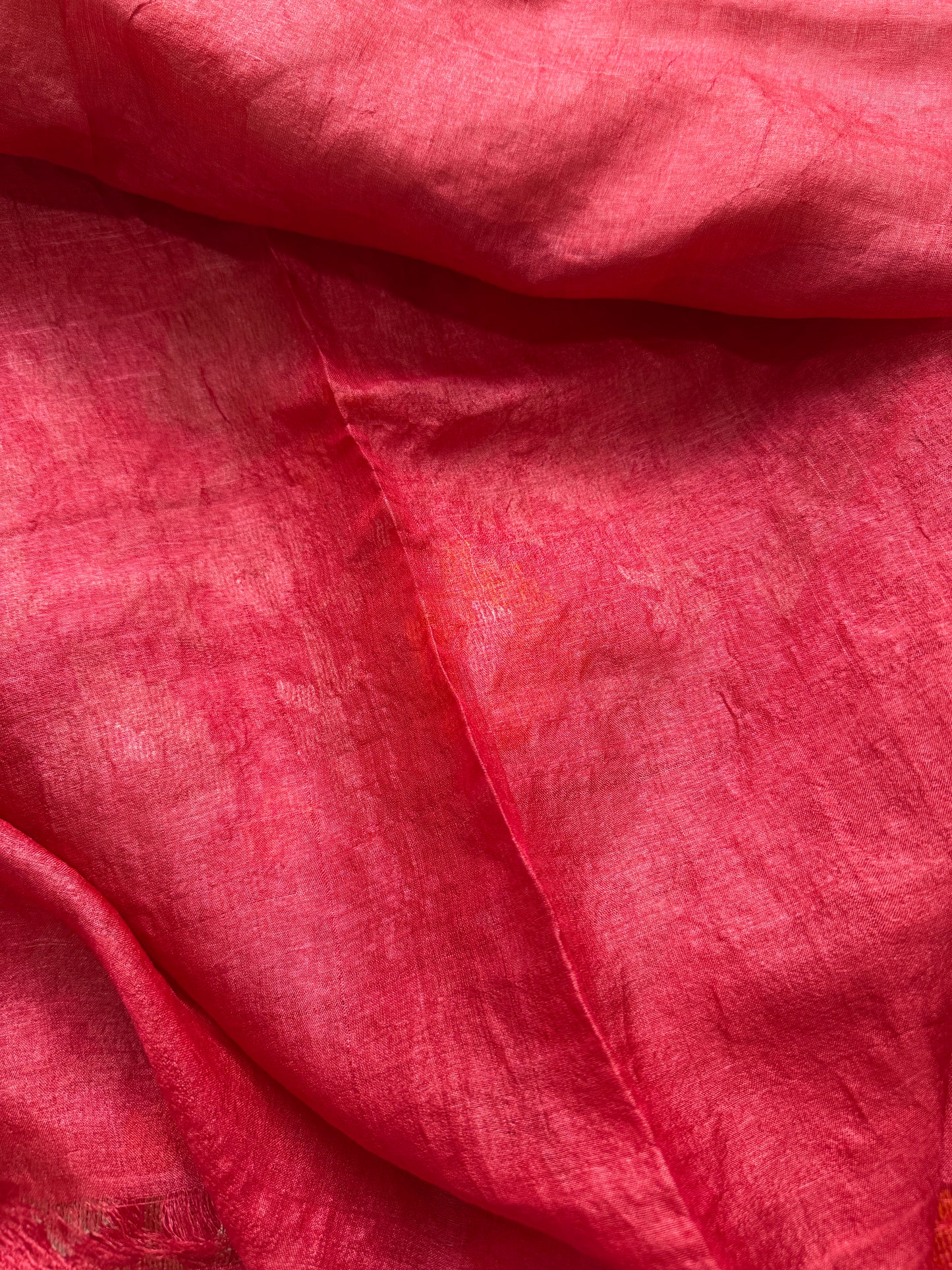 Sunset Reverie: White Tussar Silk Saree with Red Ombre Border