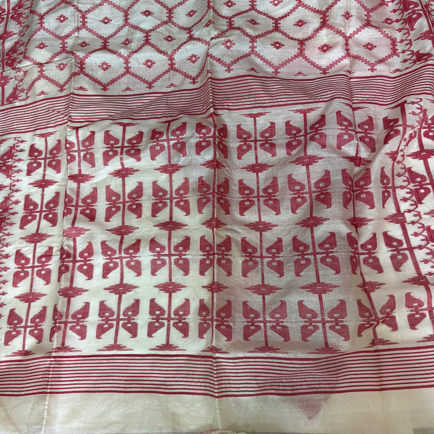 Ivory Elegance: White Tussar Jamdani Saree