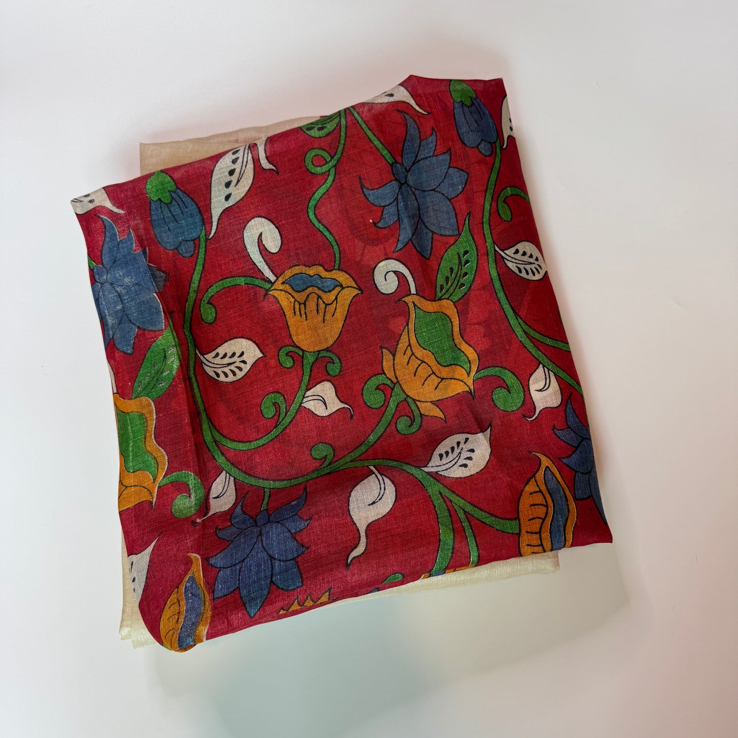 Gulzar: Red and White Block Print Tussar Silk Saree