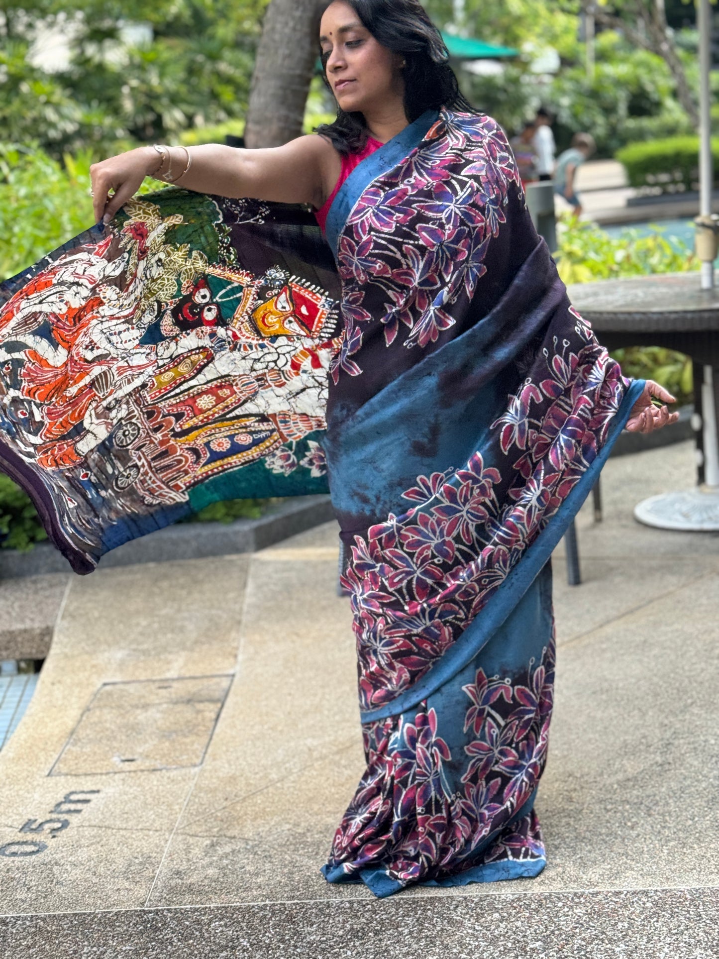 Rath Yatra: Navy Batik Silk Saree