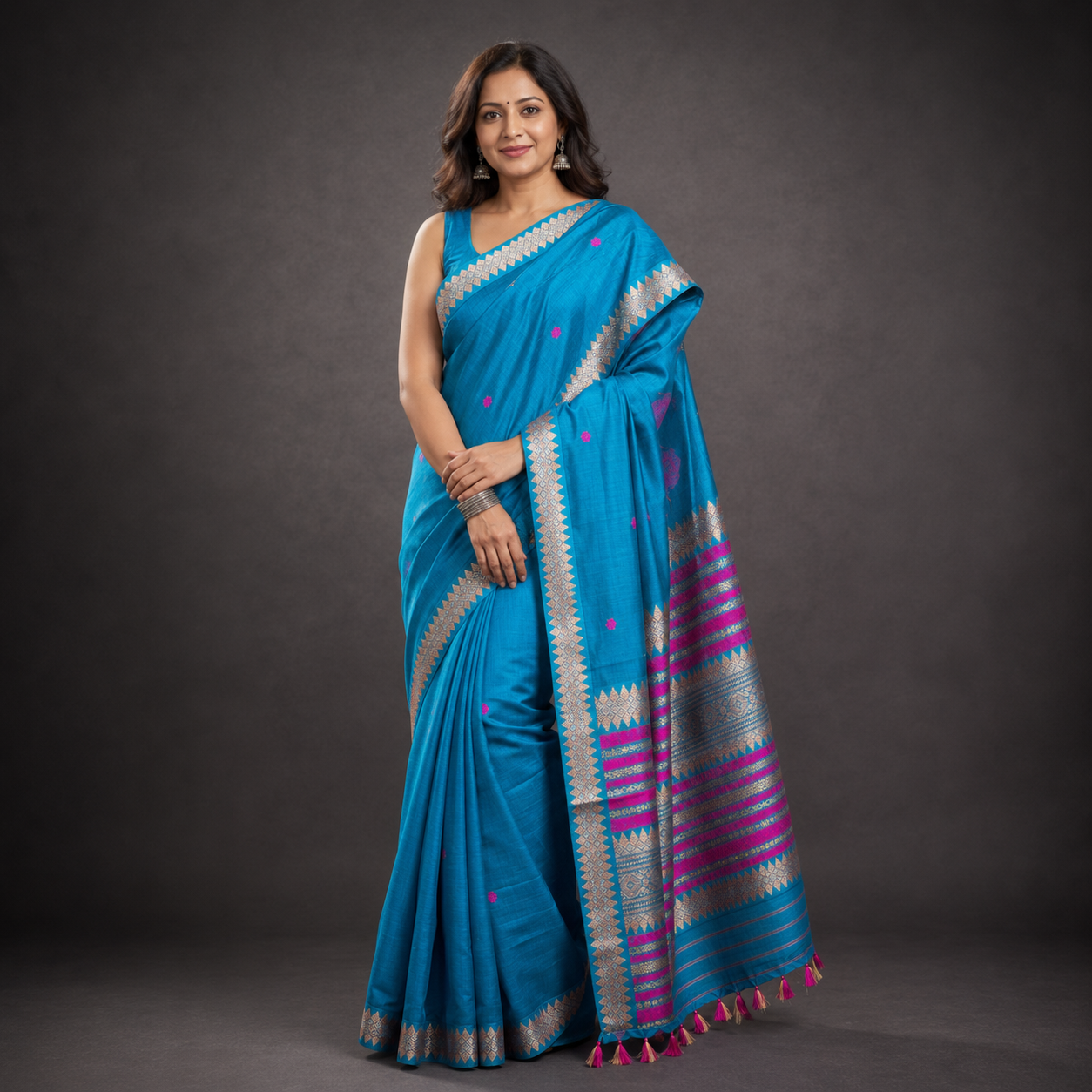 Lipi: Blue Assam Handloom Cotton Saree