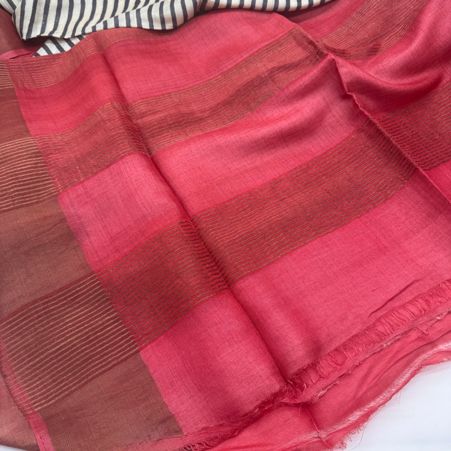 Raag Rekha: Block print Striped Tussar Silk Saree