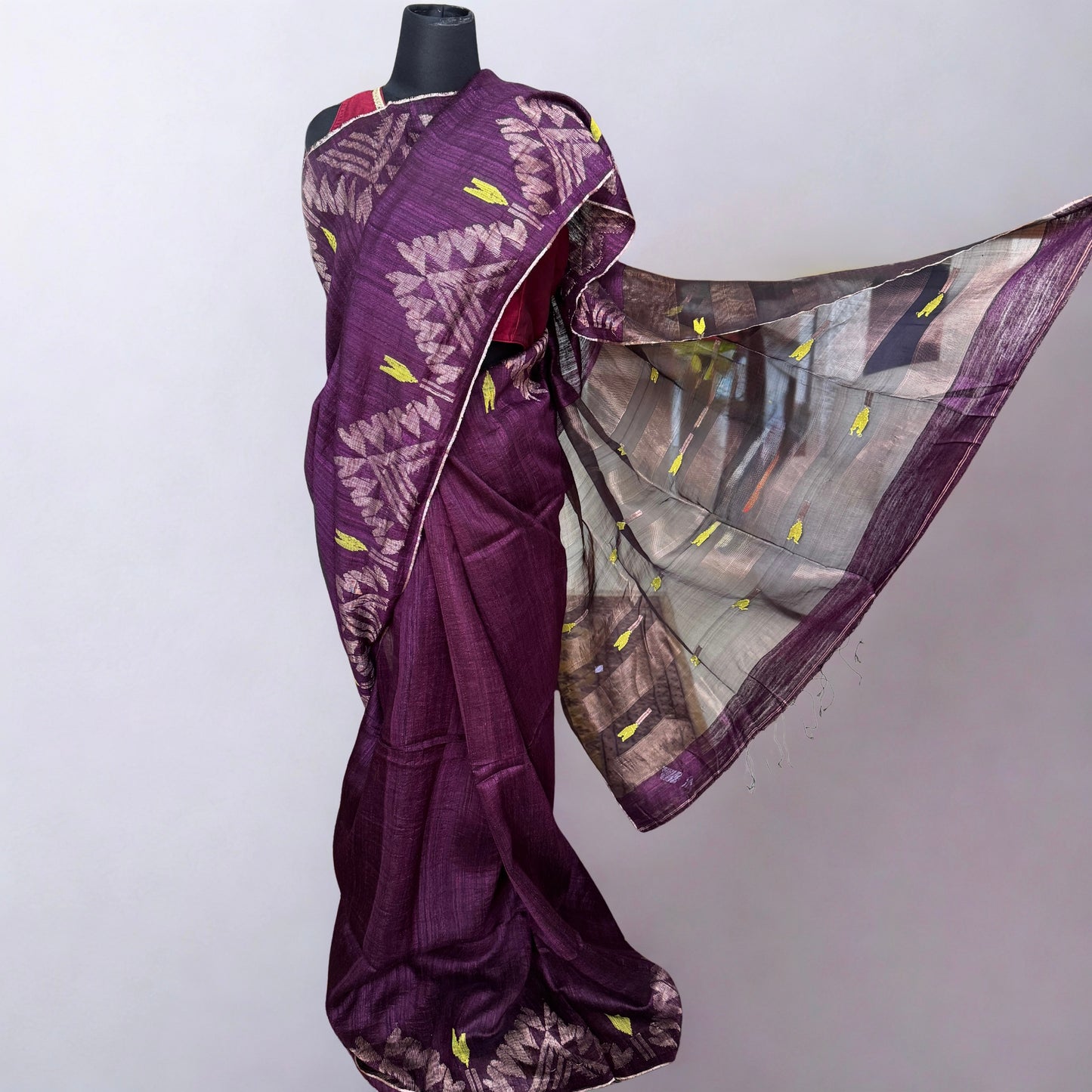 Amrapali: Purple  Matka Silk Saree with Translucent Muslin Pallu