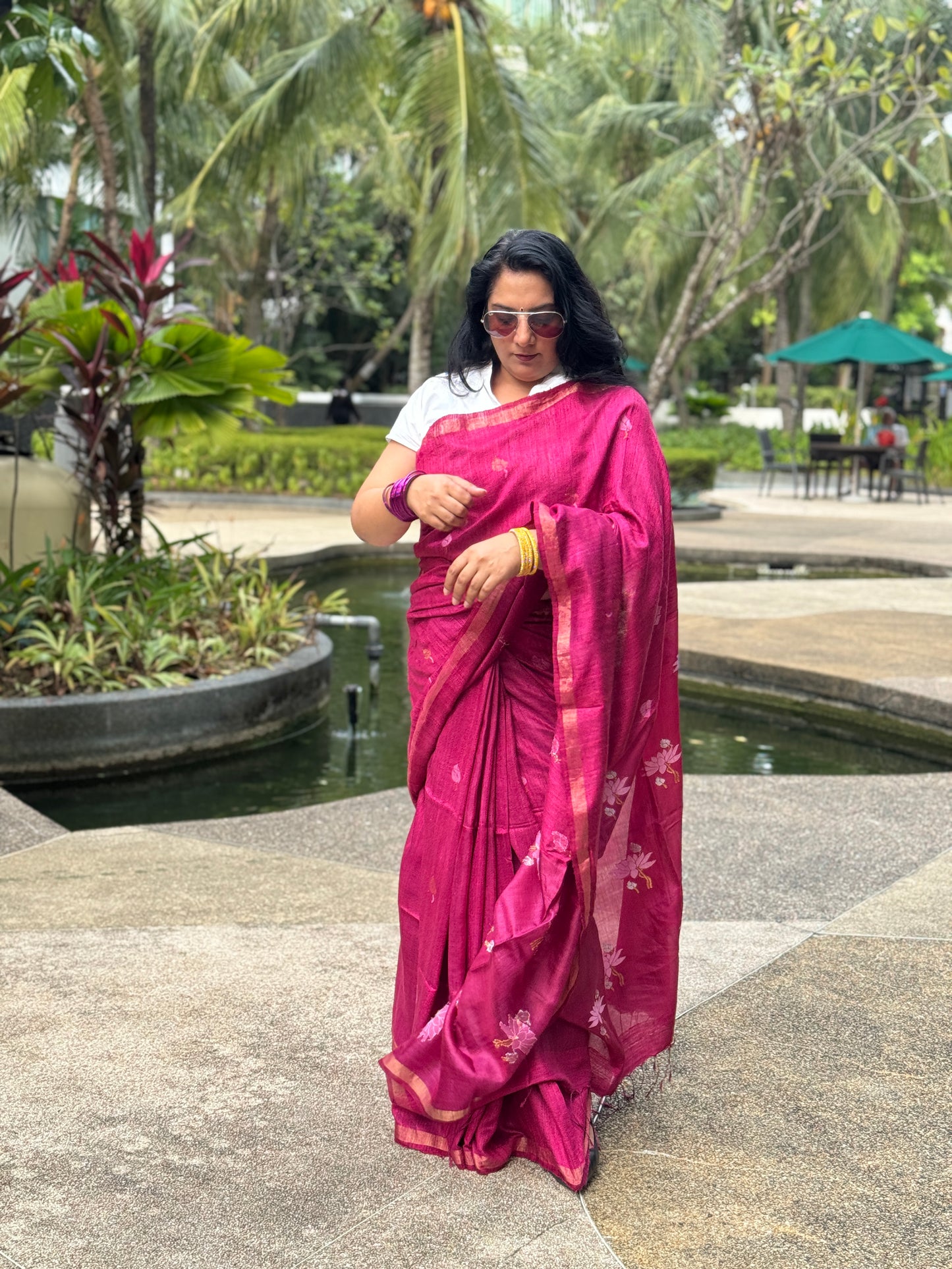 Avni: Pink Handwoven Tussar Silk Saree