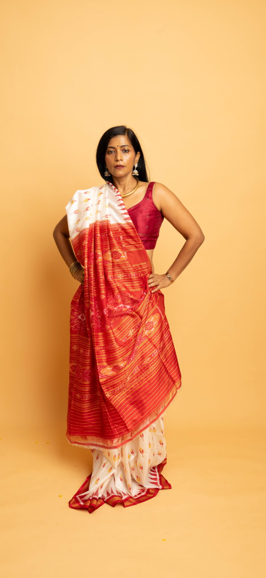 Shvetra: White Sambalpuri Ikkat Silk Saree