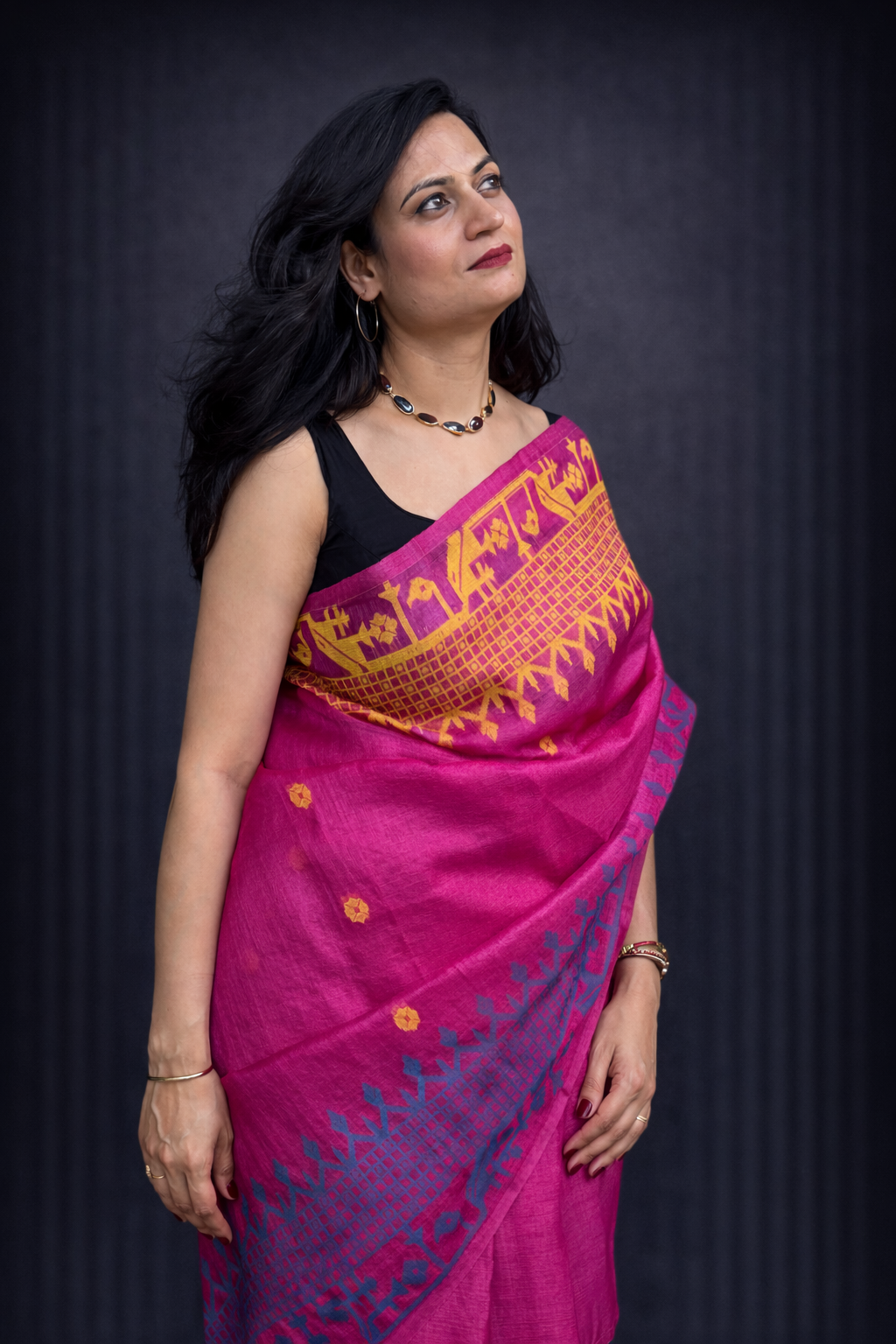 Ava: Pink Handwoven Tussar Silk Jamdani Saree