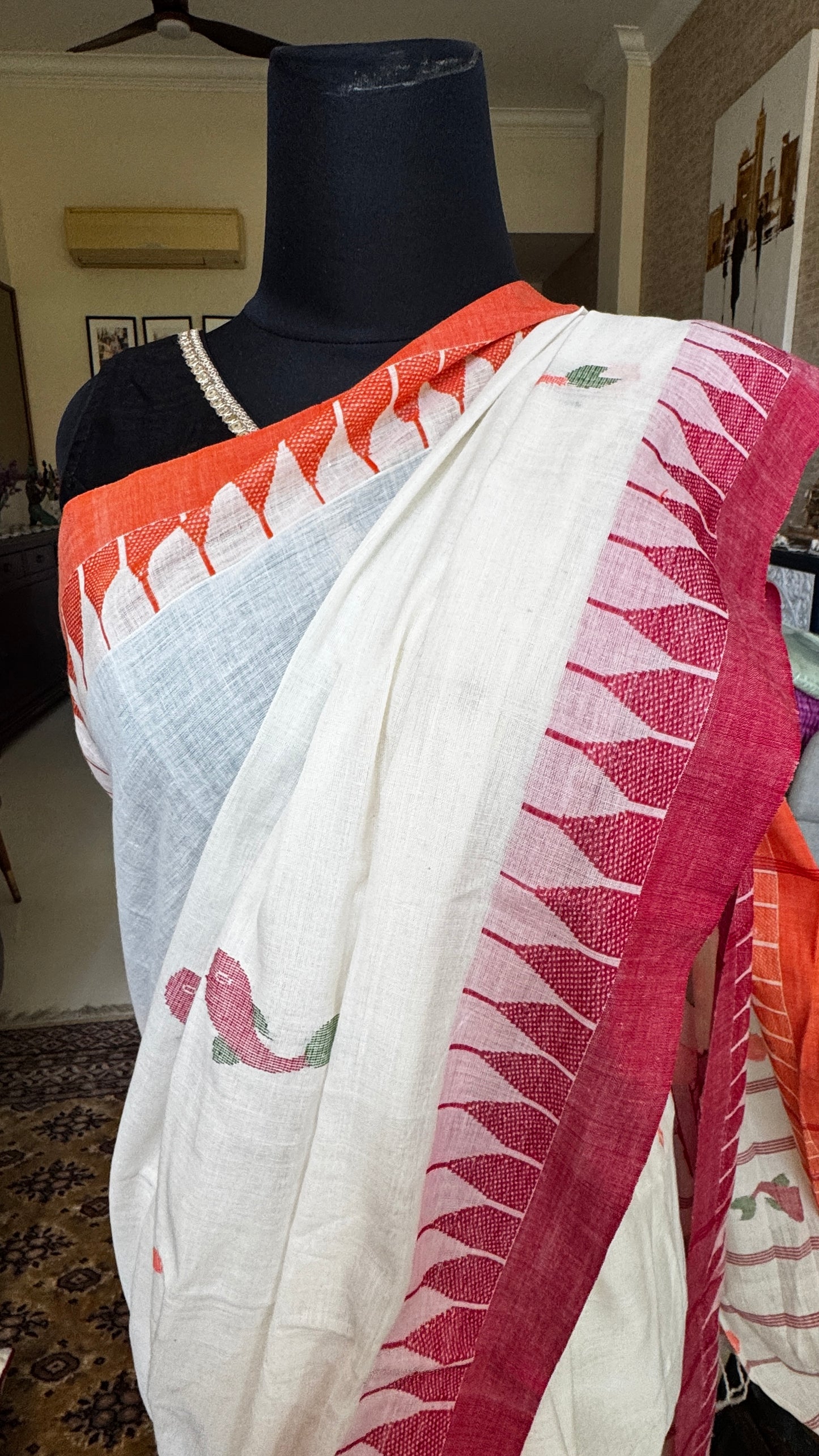 White Cotton Handloom Manipuri Saree